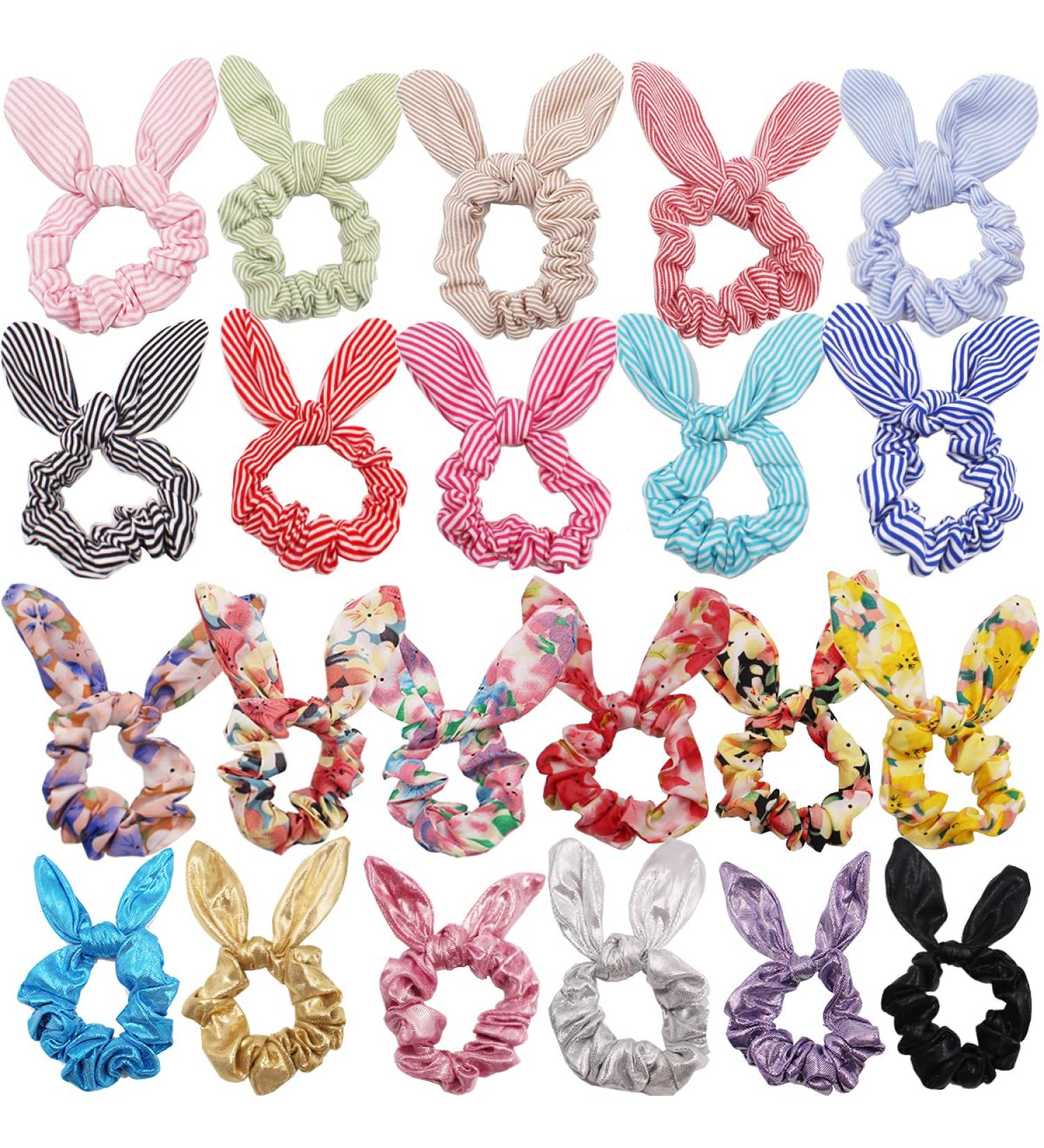 22PCS Bunny Ear Hair Scrunchies Set - Elastic Hair Bands for Women, Girls, Teens, and Kids - Buy Online on GoSupps.com