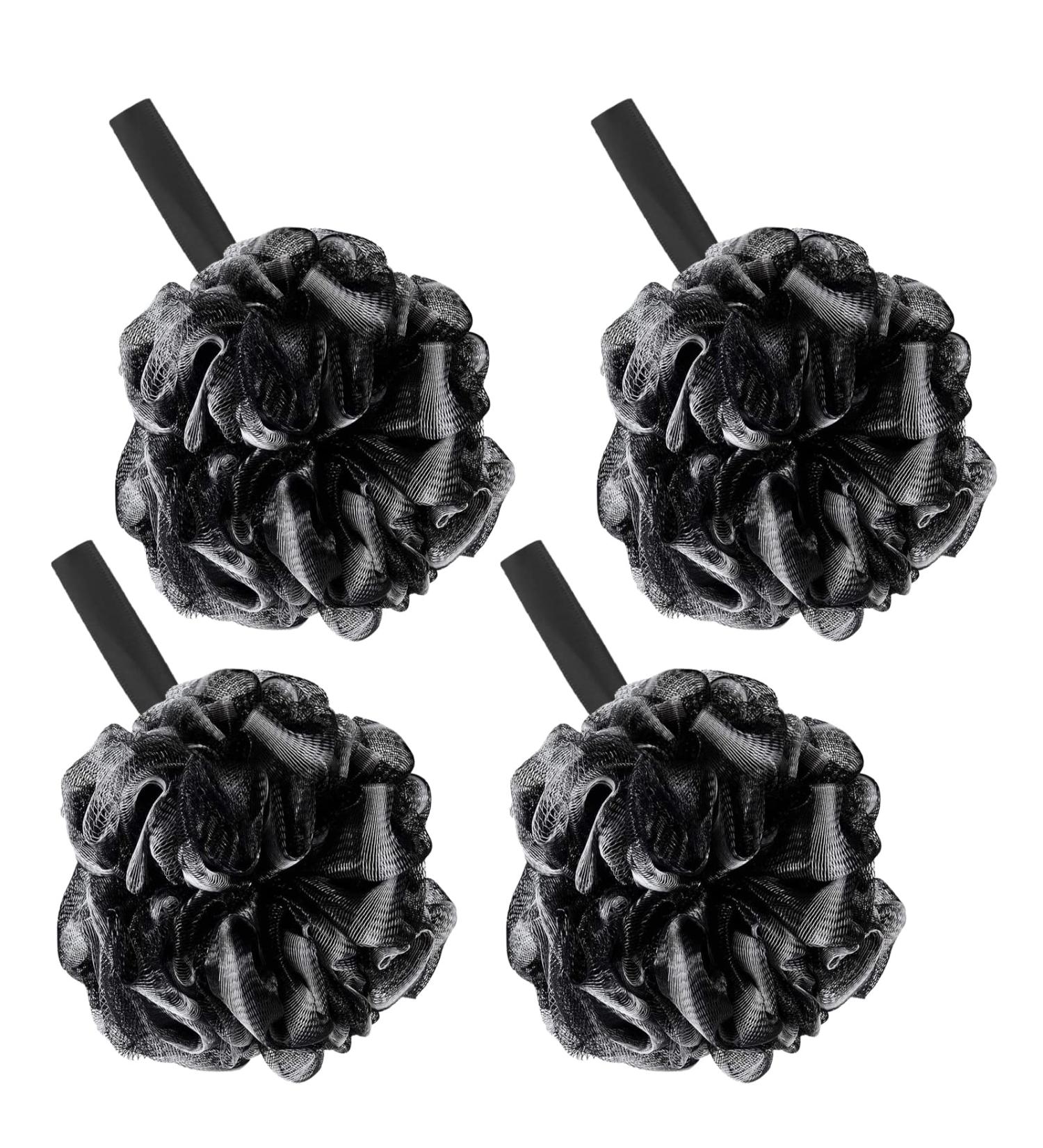 WOODFIB Shower Puff Loofah 4 Pcs - Extra Large Bath Sponge for Body Scrubbing and Exfoliating - Black 75g/PCS - Buy Online on GoSupps.com