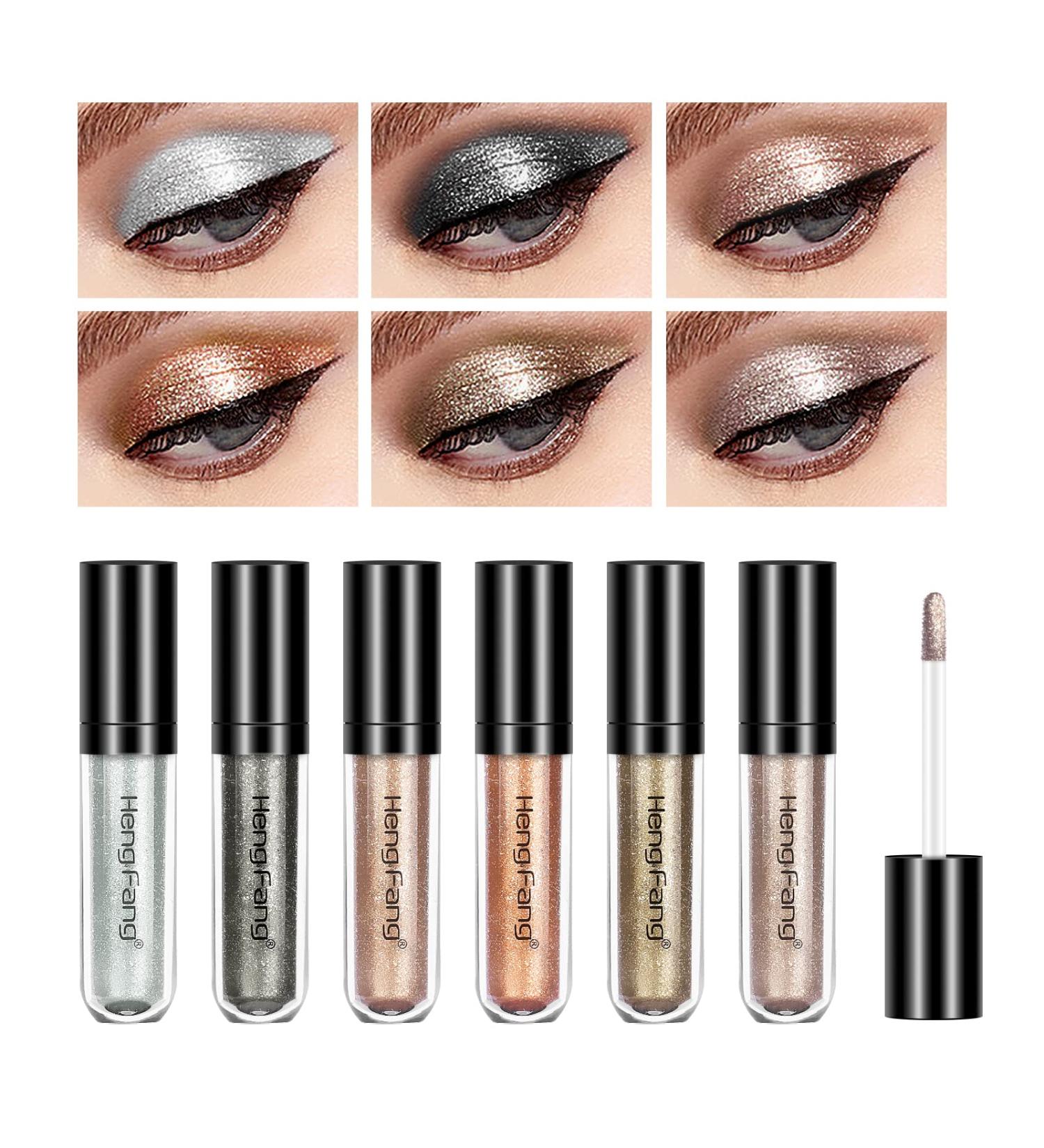 Kyda 6 Colors Metallic Glitter Liquid Eyeshadow Set | Highly Pigmented Waterproof Fast Drying Diamond Shimmer Eyeshadow - Buy Online on GoSupps.com