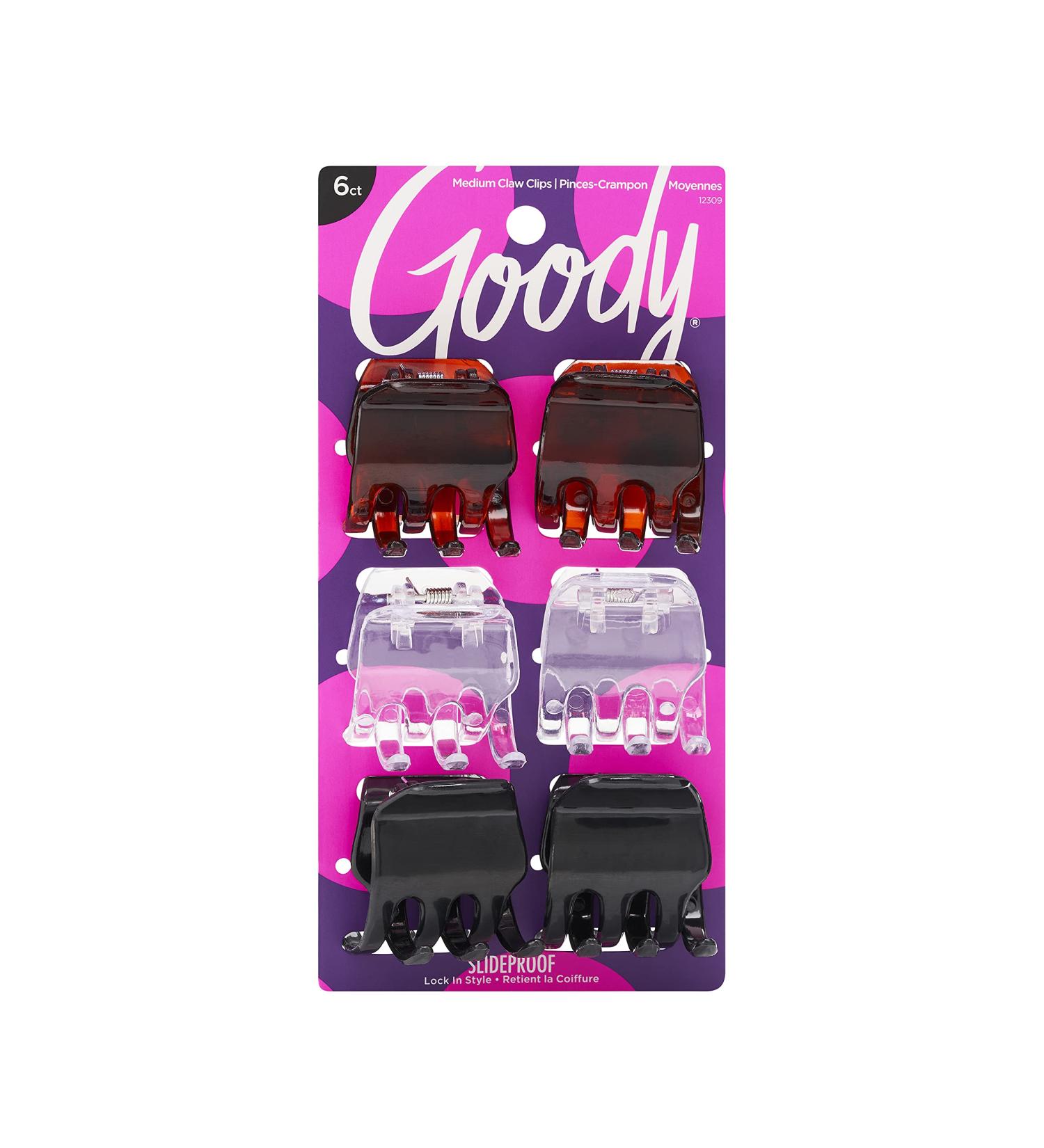 Goody Classic Claw Hair Clips - 6-Count in Clear, Brown, and Black | Secure and Long-Lasting Hold | Color Varies - Pack of 1 - Buy Online on GoSupps.com