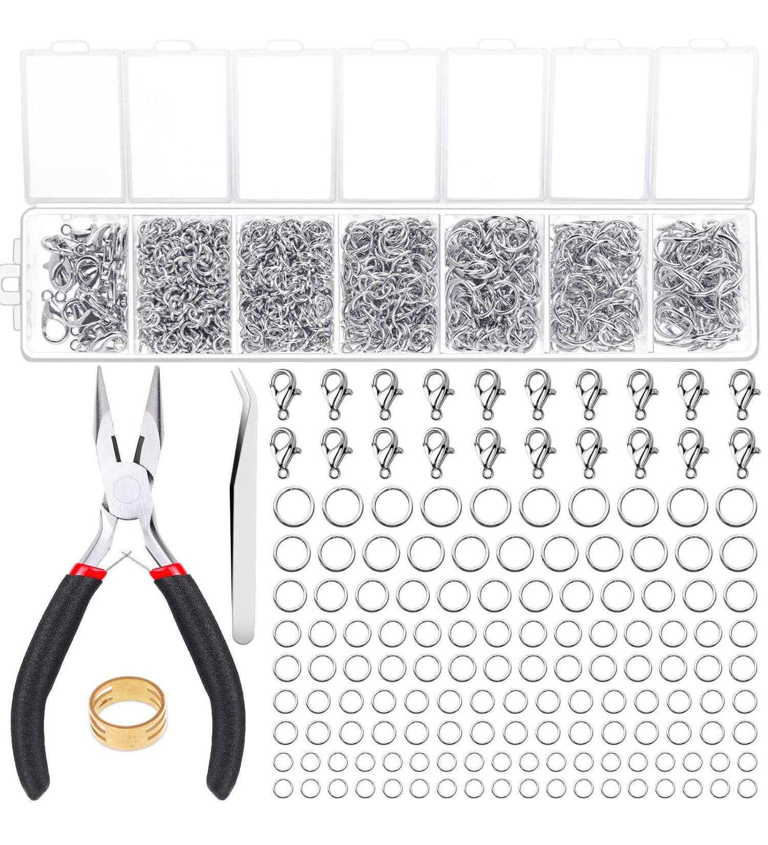 Paxcoo 1500Pcs Silver Jump Rings with Lobster Clasps, Jewelry Pliers - Jewelry Making Supplies & Necklace Repair Kit - Buy Online on GoSupps.com