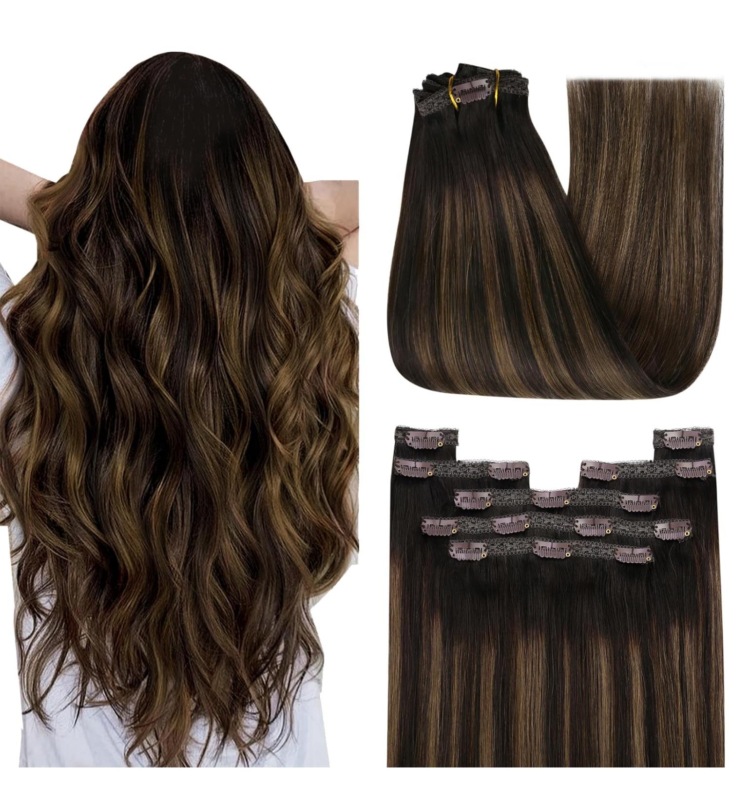 Youngsee Clip-In Ombre Real Hair Extensions - Dark Brown to Middle Brown 35cm 120g (7PCs) - Thick Remy Hair for Women - Buy Online on GoSupps.com