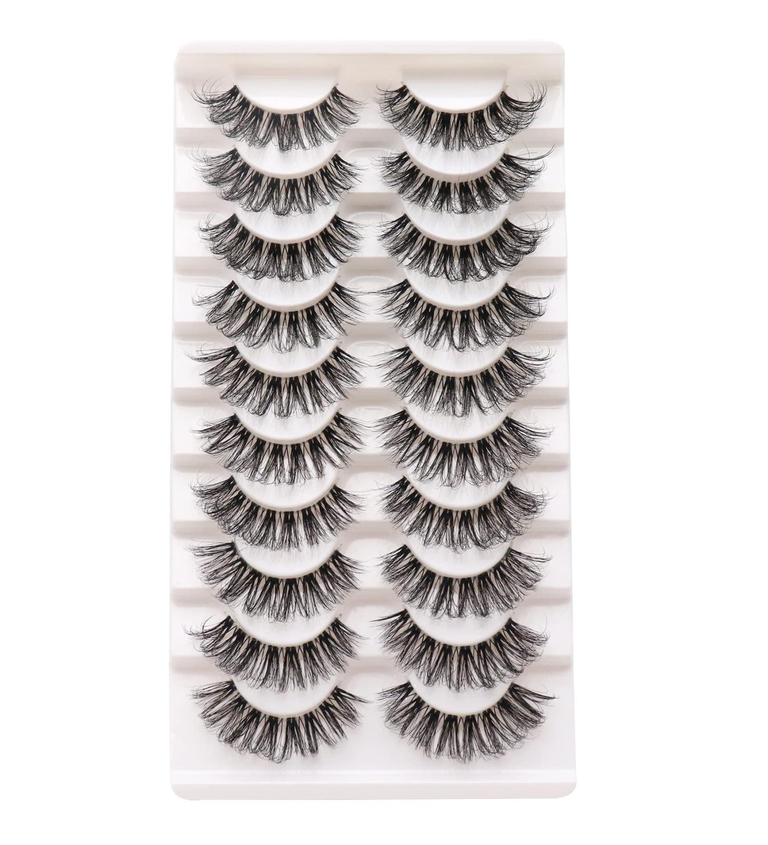 Losha Lashes D Curl Russian Strip Lashes | Fluffy False Eyelashes 10 Pairs Pack with Clear Band | DT01 - Buy Online on GoSupps.com