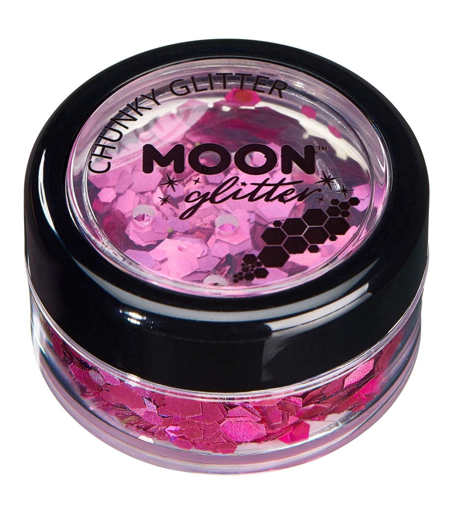 Chunky Pink Holographic Glitter by Moon Glitter - 3g - Festival Makeup for Face, Body, Nails, Hair & Lips - Buy Online on GoSupps.com