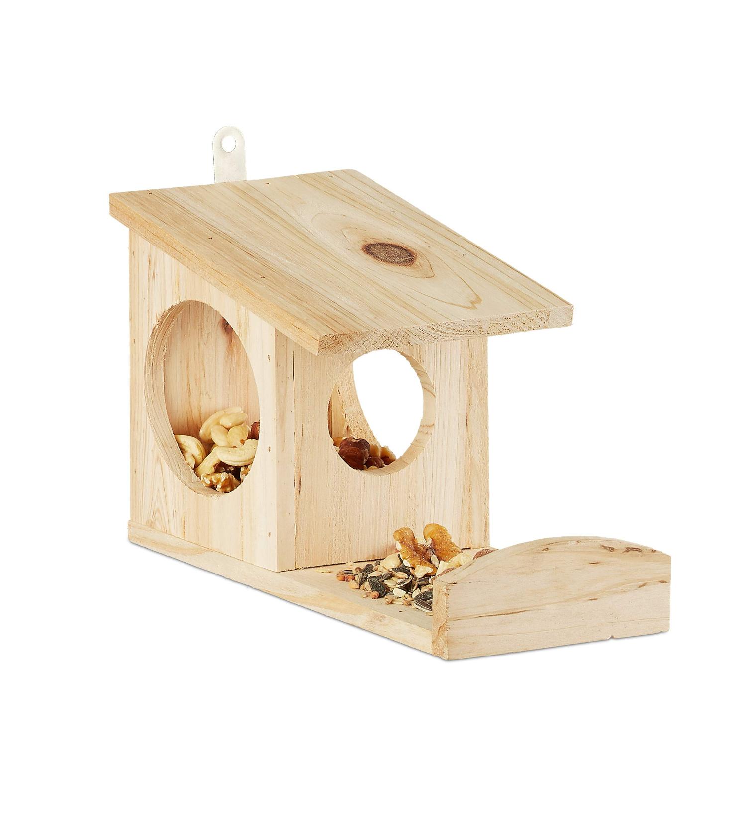 Relaxdays Squirrel Feeder House Feeding Station Box Hanging Wooden HWD: 17.5 x 14 x 25 cm Natural Spruce Wood Brown Pack of 1 - Buy Online on GoSupps.com