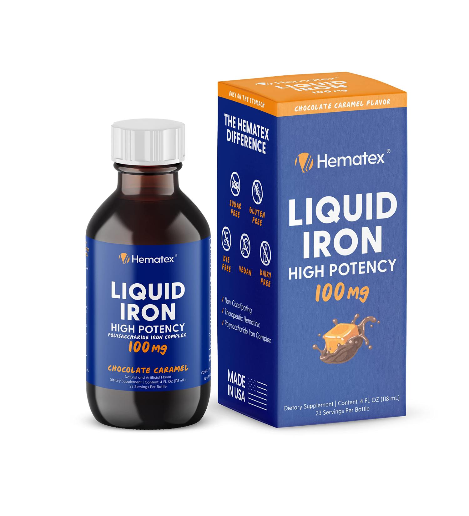 Hematex Liquid Iron Supplement 100mg - Polysaccharide Iron Complex for Anemia - Chocolate Caramel Flavor | Llorens Pharmaceutical - Buy Online on GoSupps.com