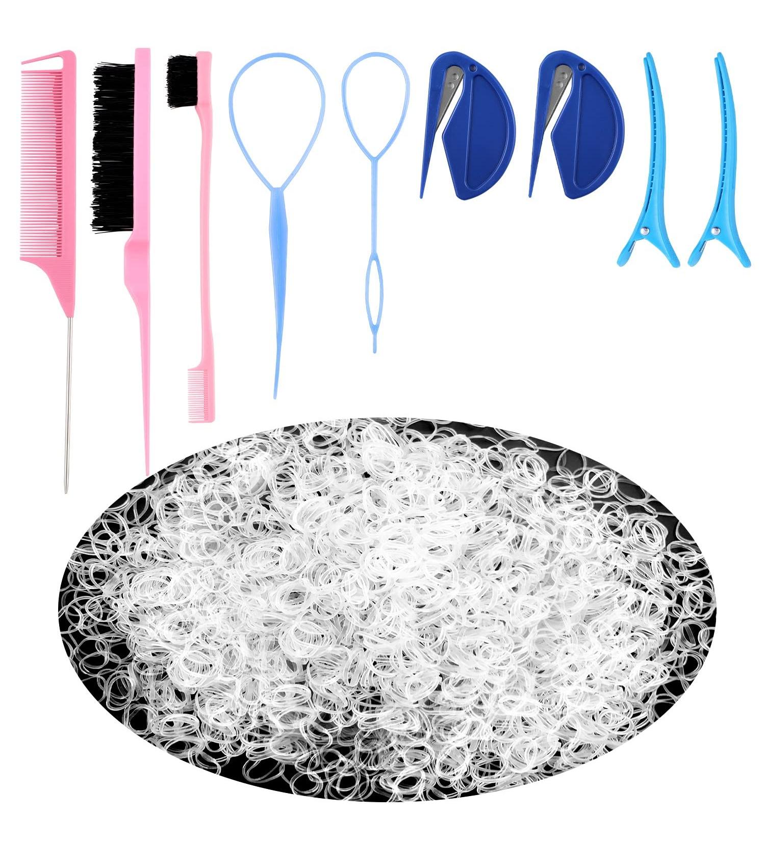 79style Hair Elastic Set with 1000 Clear Rubber Bands, Cutter, Teasing Brush, Comb, Edge Brush, Clips, Topsy Tail Tool - for Toddlers and Braiding - Buy Online on GoSupps.com