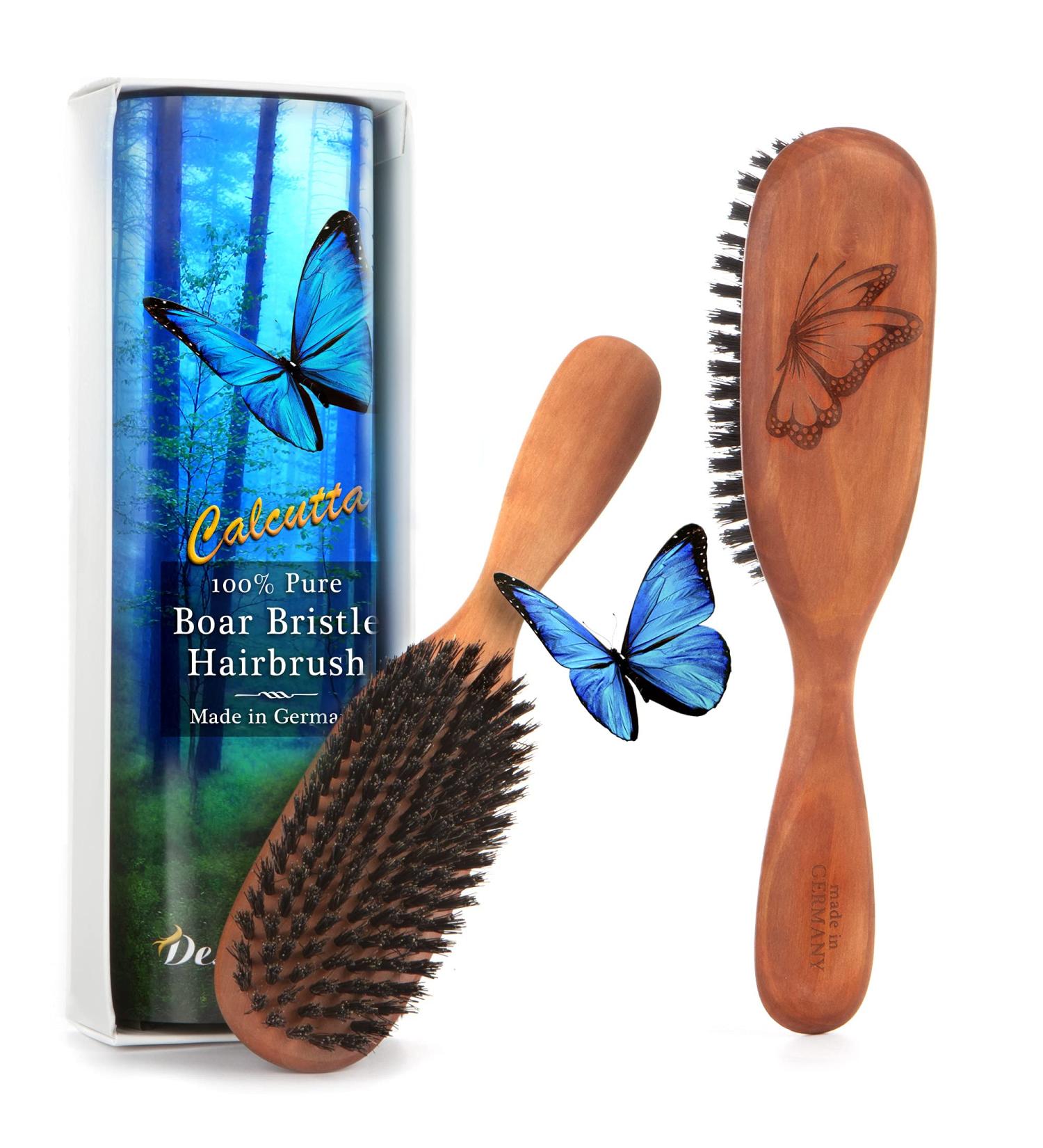 Premium German-Made 100% Pure Calcutta Boar Bristle Hair Brush for Healthy Hair & Scalp - Natural Shine, Reduce Hair Loss - Fine/Medium Hair - Buy Online on GoSupps.com