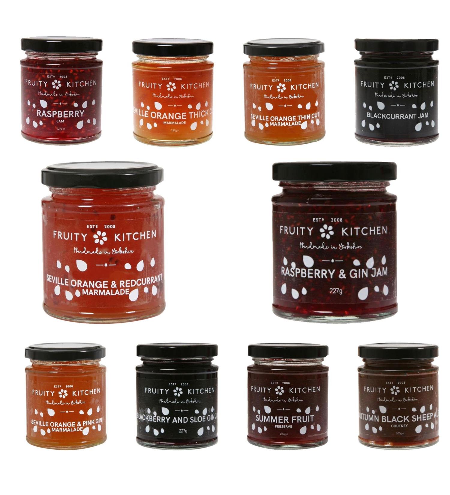 Fruity Kitchen Jams Marmalades Pick N Mix - Choose From 10 Flavours | Summer Fruit Preserve Raspberry Blackcurant Raspberry Seville Orange & Redcurrant - Pack of 5 - Buy Online on GoSupps.com