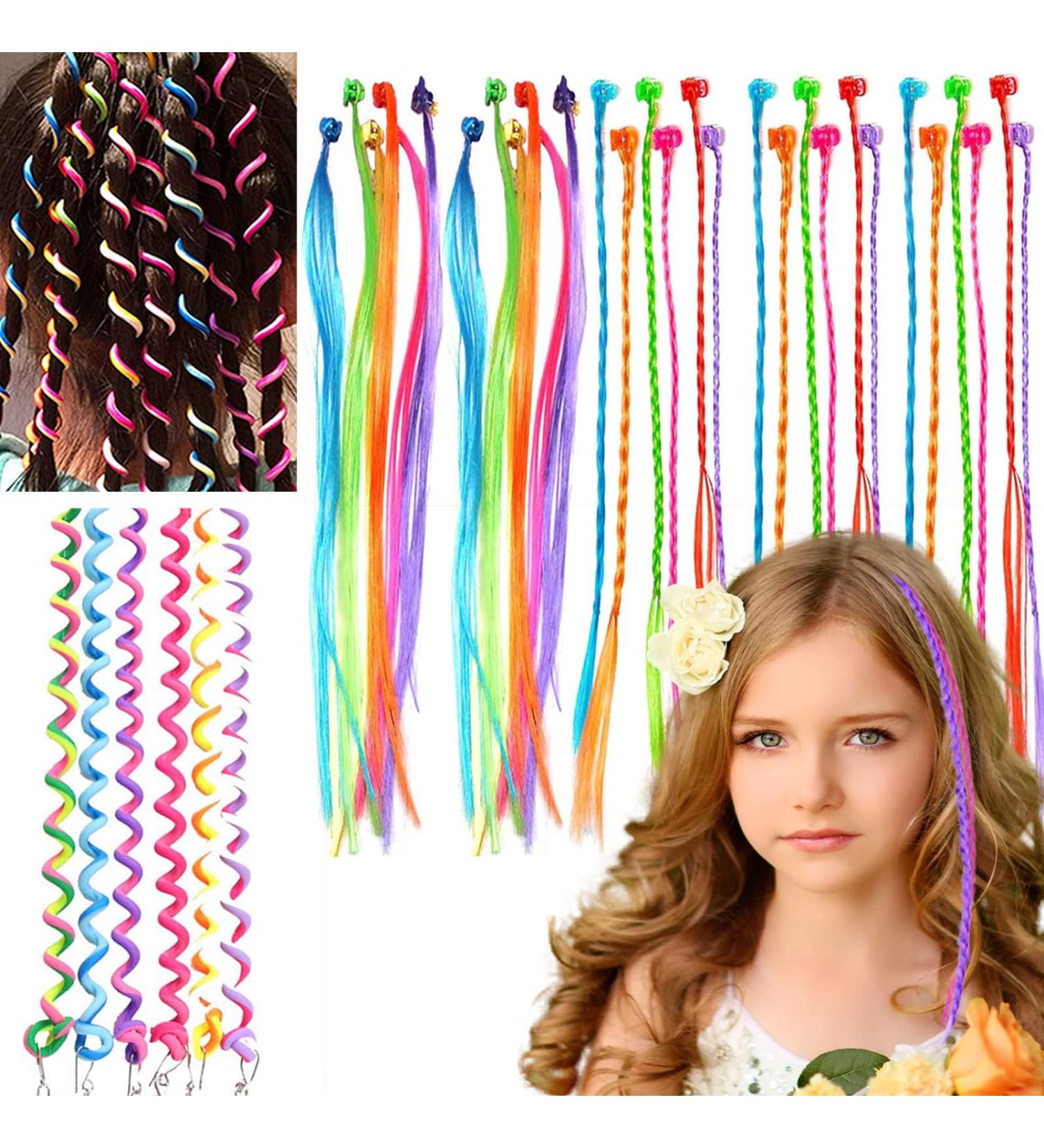 KEYRI 36 PCS Hair Extensions for Kids Clip in Coloured Hair Extensions Kids Rainbow Hair Extensions Clips for Girls Hair Braids Hair Styling Twister Clips Hair Accessories for Girls Women (36 Pieces) - Buy Online on GoSupps.com
