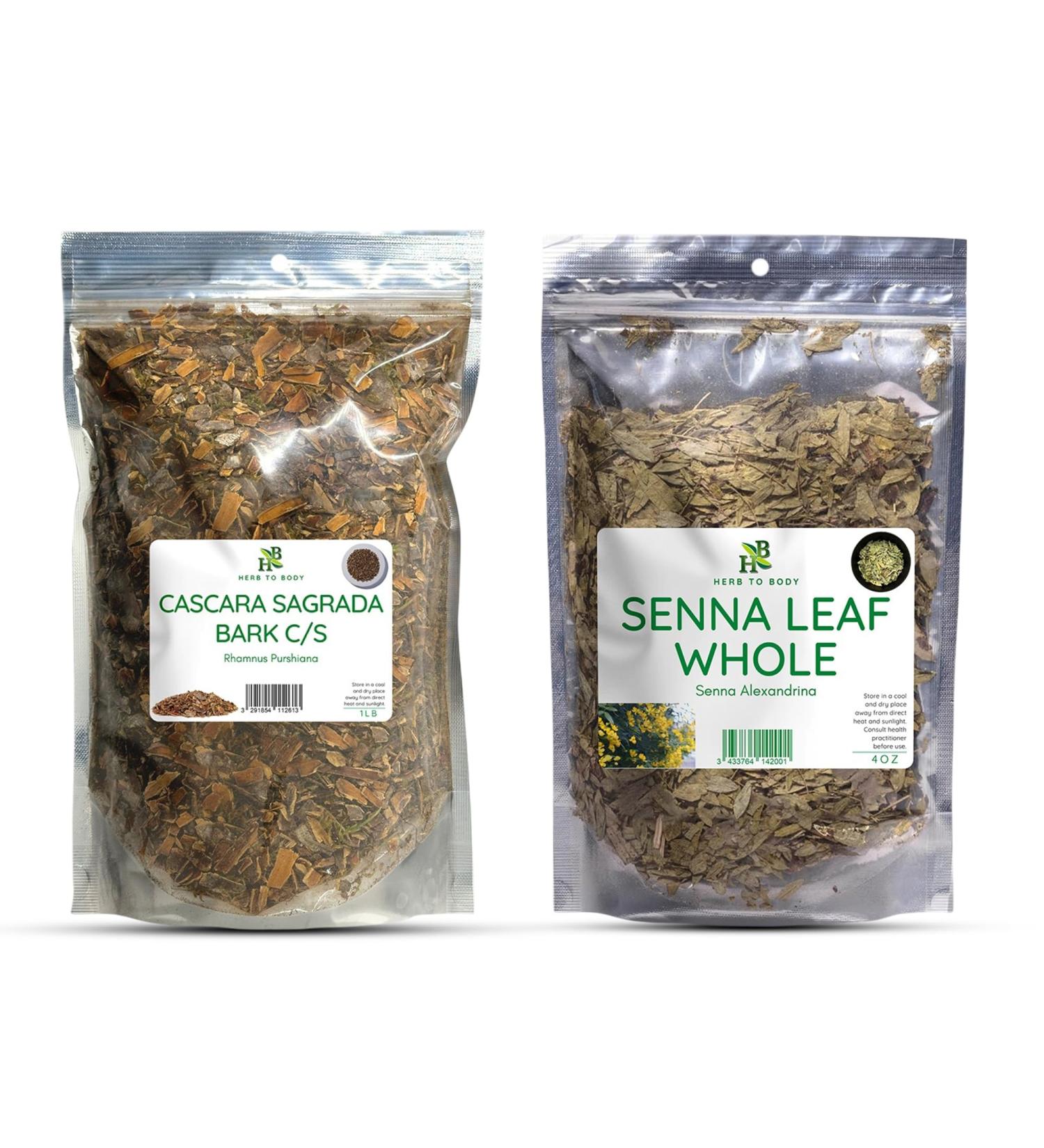 Herb To Body Cascara Sagrada Bark Cut & Sifted and Senna Leaf Whole - Wildcrafted Herbs 4 oz each - Buy Online on GoSupps.com
