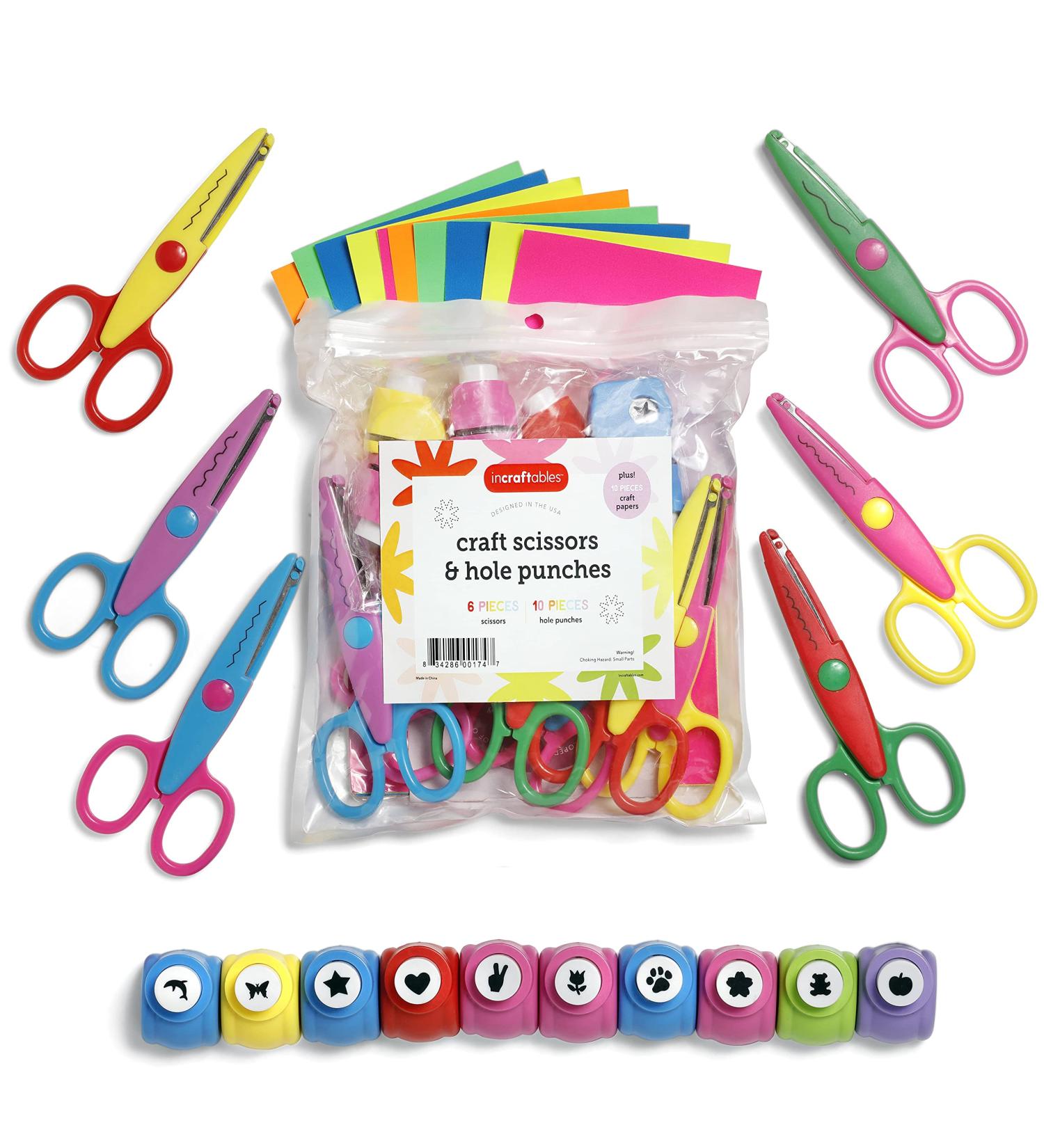 Incraftables 6pcs Decorative Edge Craft Scissors + 10pcs Paper Punch Shapes & Colorful Papers - Perfect for DIY Scrapbooking Projects - Buy Online on GoSupps.com