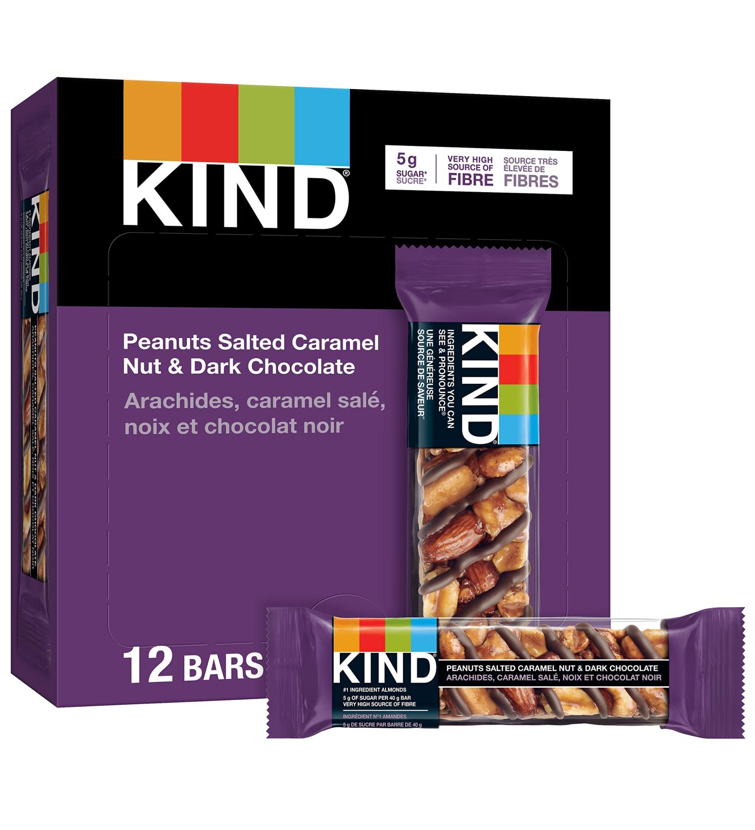 KIND Bars Peanuts Salted Caramel Nut & Dark Chocolate Gluten Free Low Sugar 40 Grams 12 Count - Buy Online on GoSupps.com