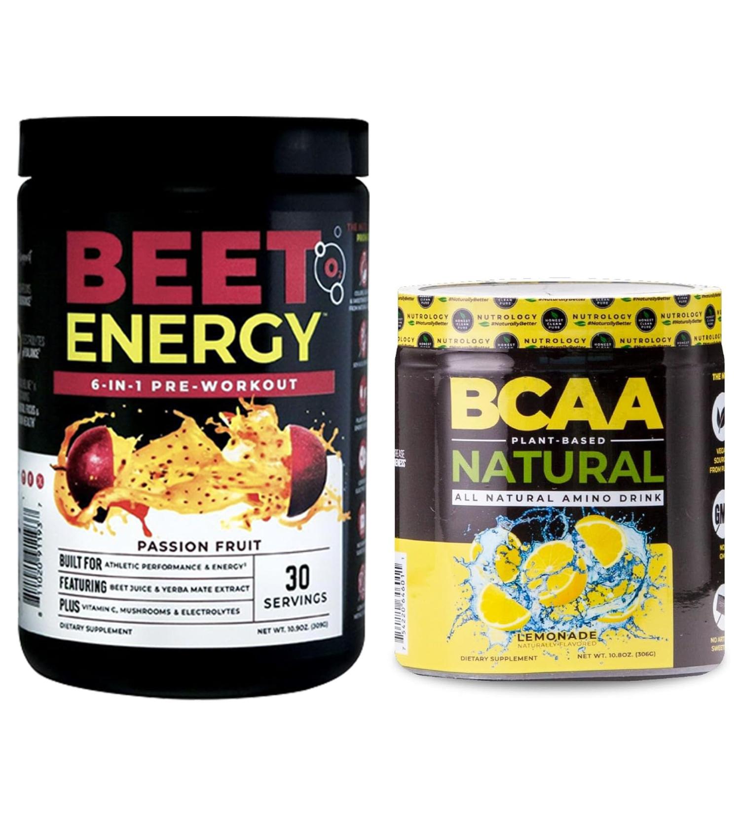 Nutrology Beet Natural O2 Pre Workout Powder Passion Fruit Flavor (30 Servings) BCAA Natural Plant Based BCAA Powder Lemonade Flavor (30 Servings) - Buy Online on GoSupps.com