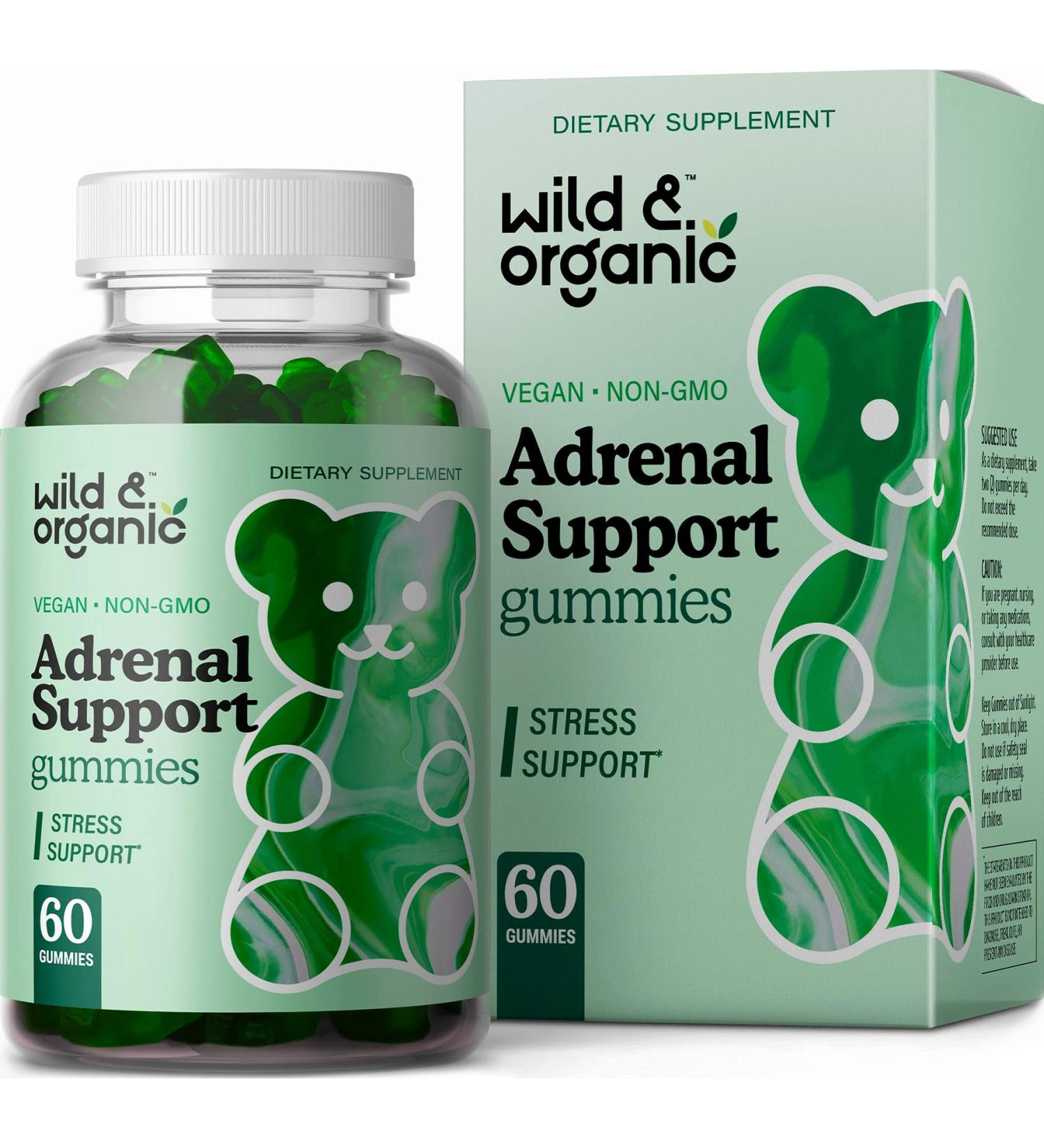 Wild & Organic Adrenal Support Gummies - Energy, Stress Relief & Calm - Vegan - 60 Chews - Buy Online on GoSupps.com