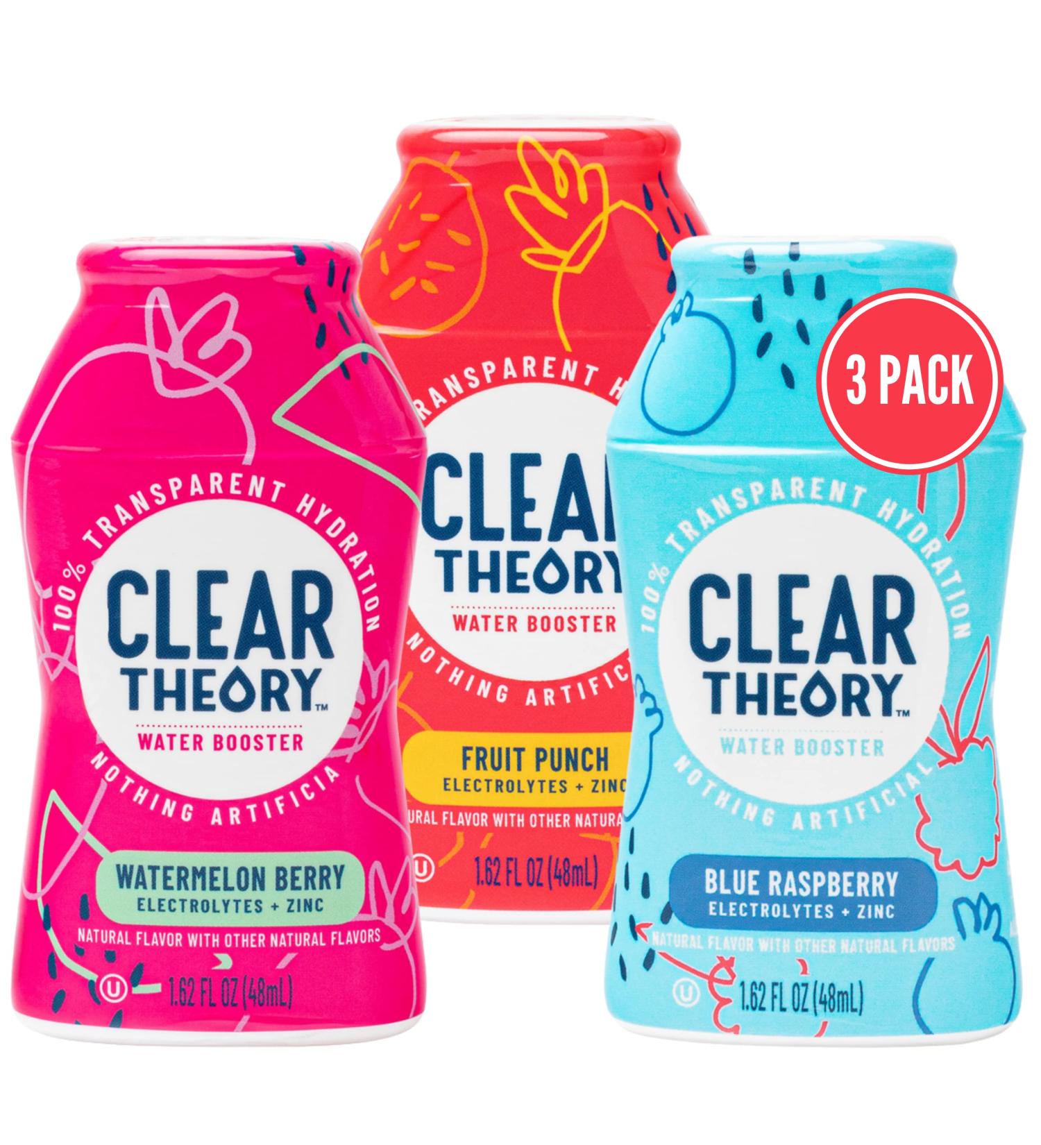 Clear Theory Water Flavoring Drops  Electrolytes Drink Mix  Water Enhancer Liquid  Flavored Hydration for Kids  Vegan  Gluten Free  Low Calories  Stevia  Variety Pack  3 Pack  1.62 Fl Oz Bottles 1.62 Fl Oz (Pack of 3) - Buy Online on GoSupps.com