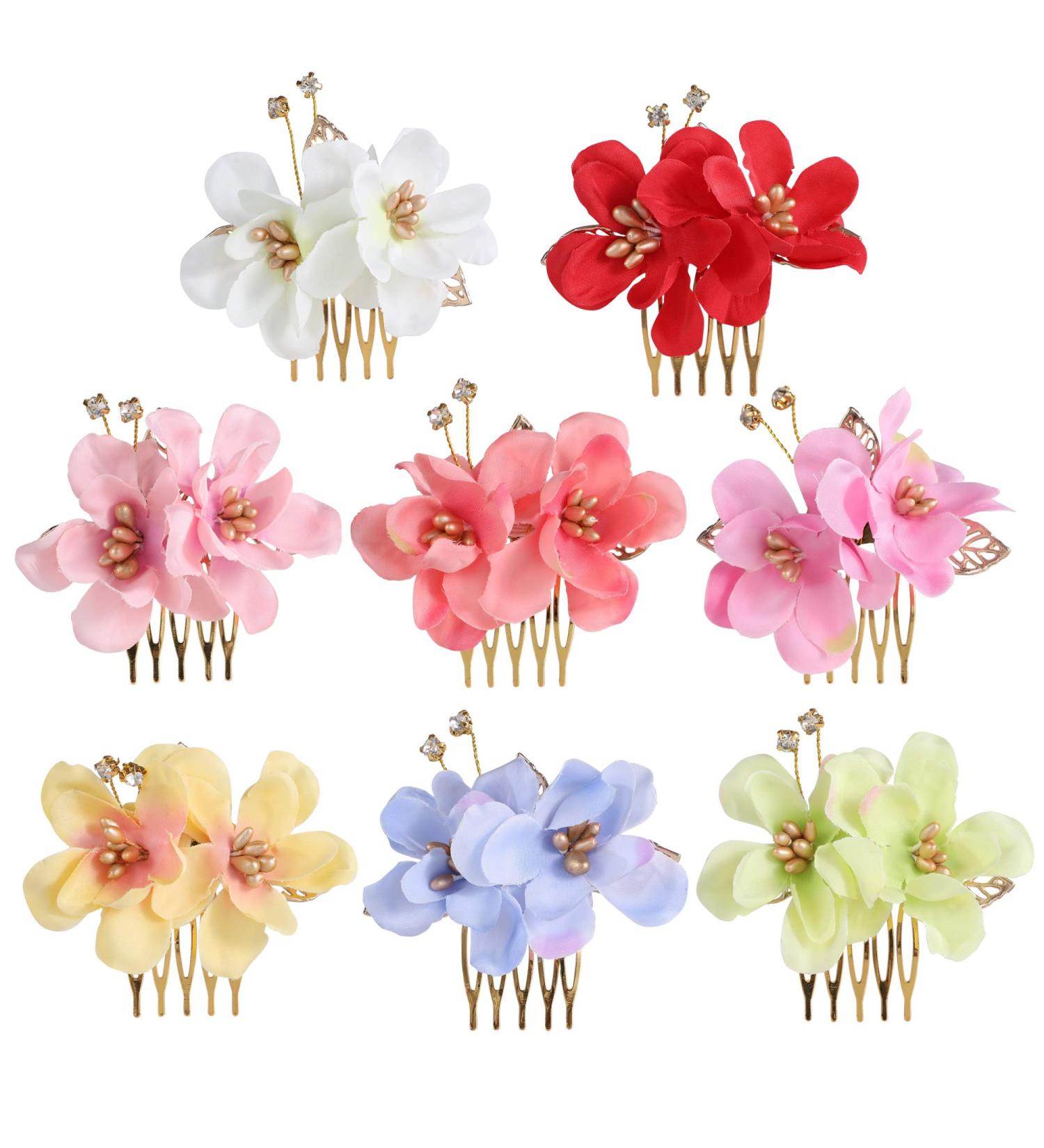 8 Pack Hawaiian Luau Hibiscus Flower Gold Hair Combs for Women Perfect for Parties and Weddings! - Buy Online on GoSupps.com