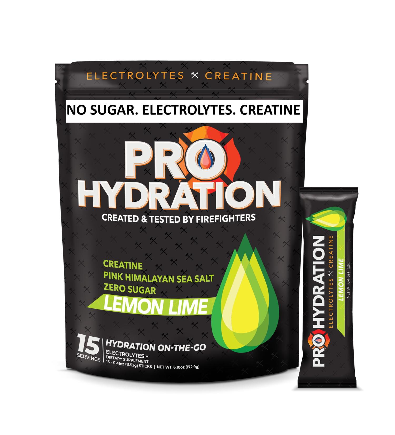 ProHydration - Creatine Electrolyte Packets - Sugar Free Electrolytes - 5g Creatine Monohydrate Powder- Lemon Lime - 15 Stick Pack - Buy Online on GoSupps.com