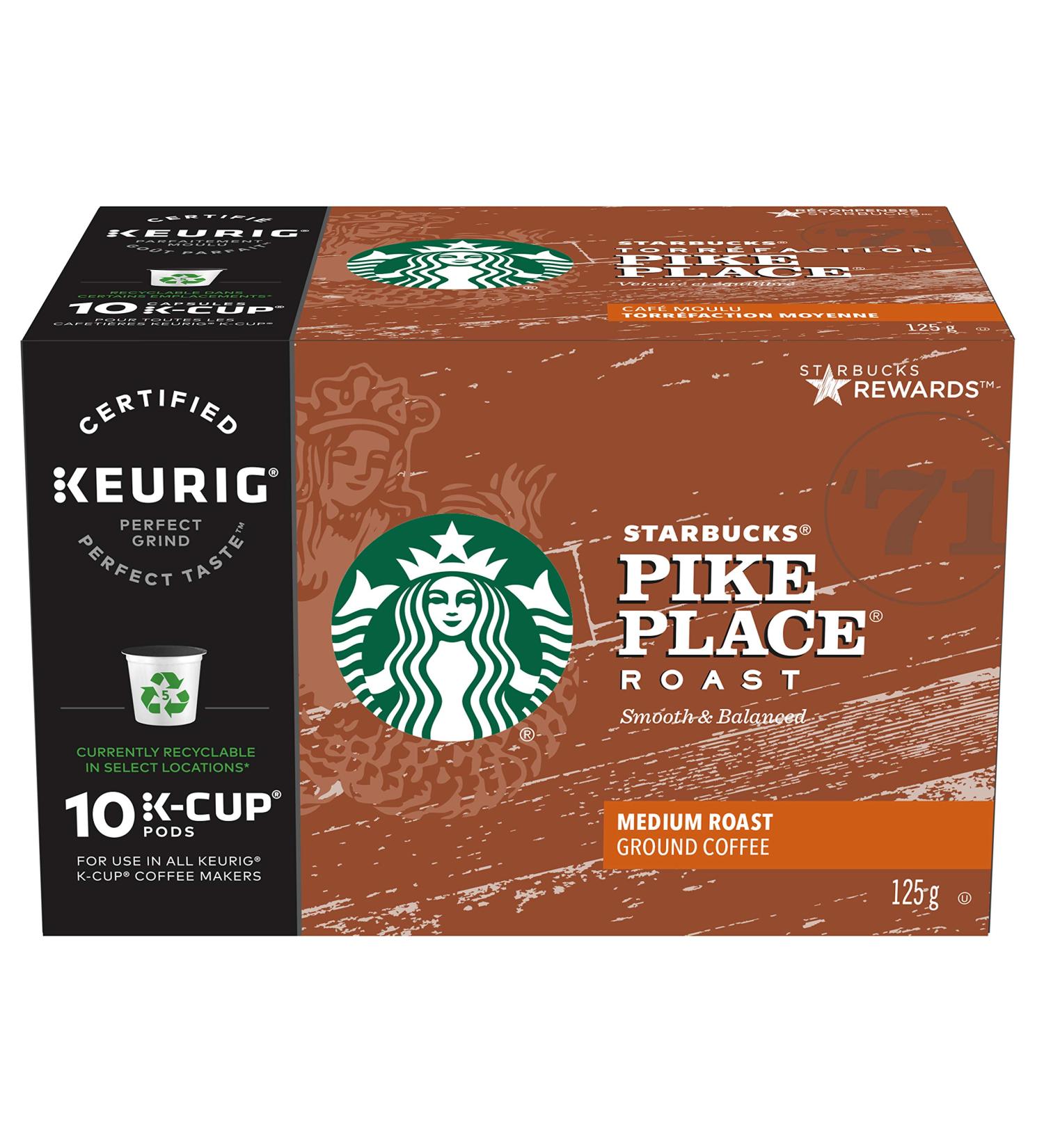 Starbucks Pike Place Medium Roast Coffee Single Serve Keurig K-cup Pods 6 Boxes 60 Capsules Pike Place 10 count (Pack of 6) - Buy Online on GoSupps.com