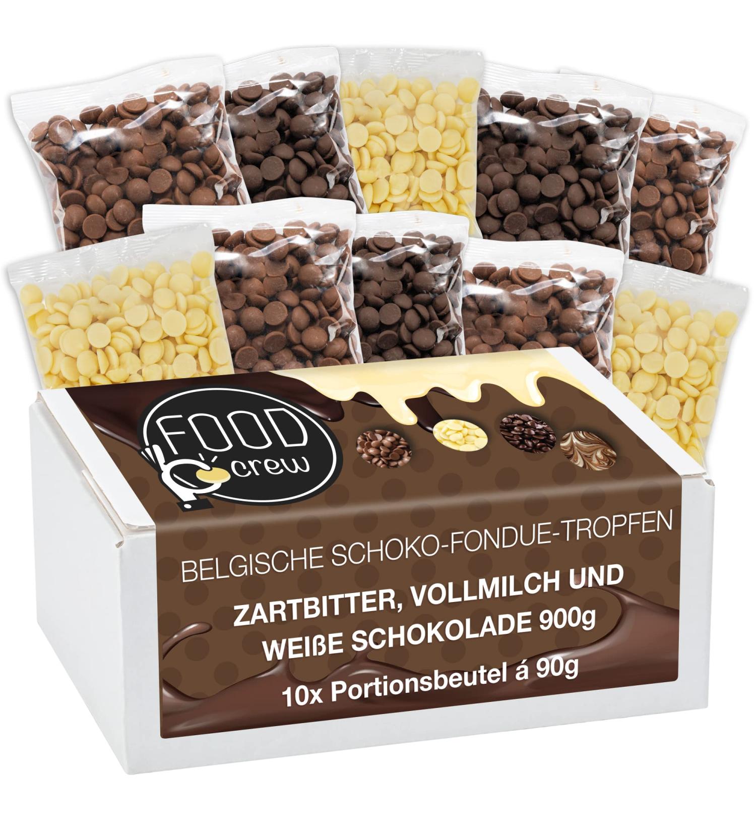 Buy 900g Belgian Chocolate for Fondue - Milk Bitter & White Mix - Perfect for Chocolate Fountains - 10 Individually Packaged Portion Bags - Buy Online on GoSupps.com