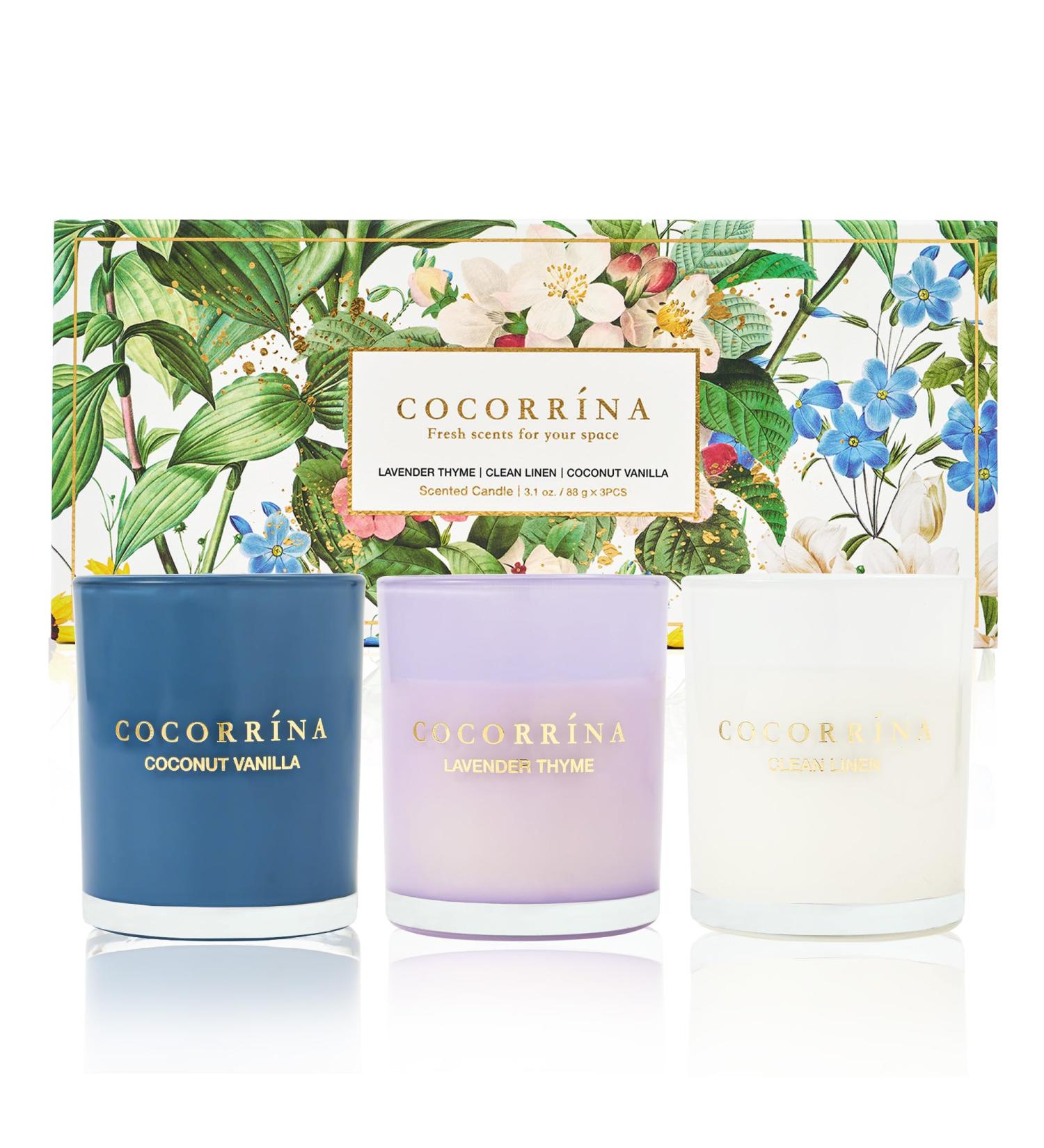 Cocorrna Fragrance Candles Gift Set - 3x88g Soy Wax Candles for Mother's Day Christmas & Aromatherapy | Lavender Clean Linen Coconut Vanilla - Buy Online on GoSupps.com