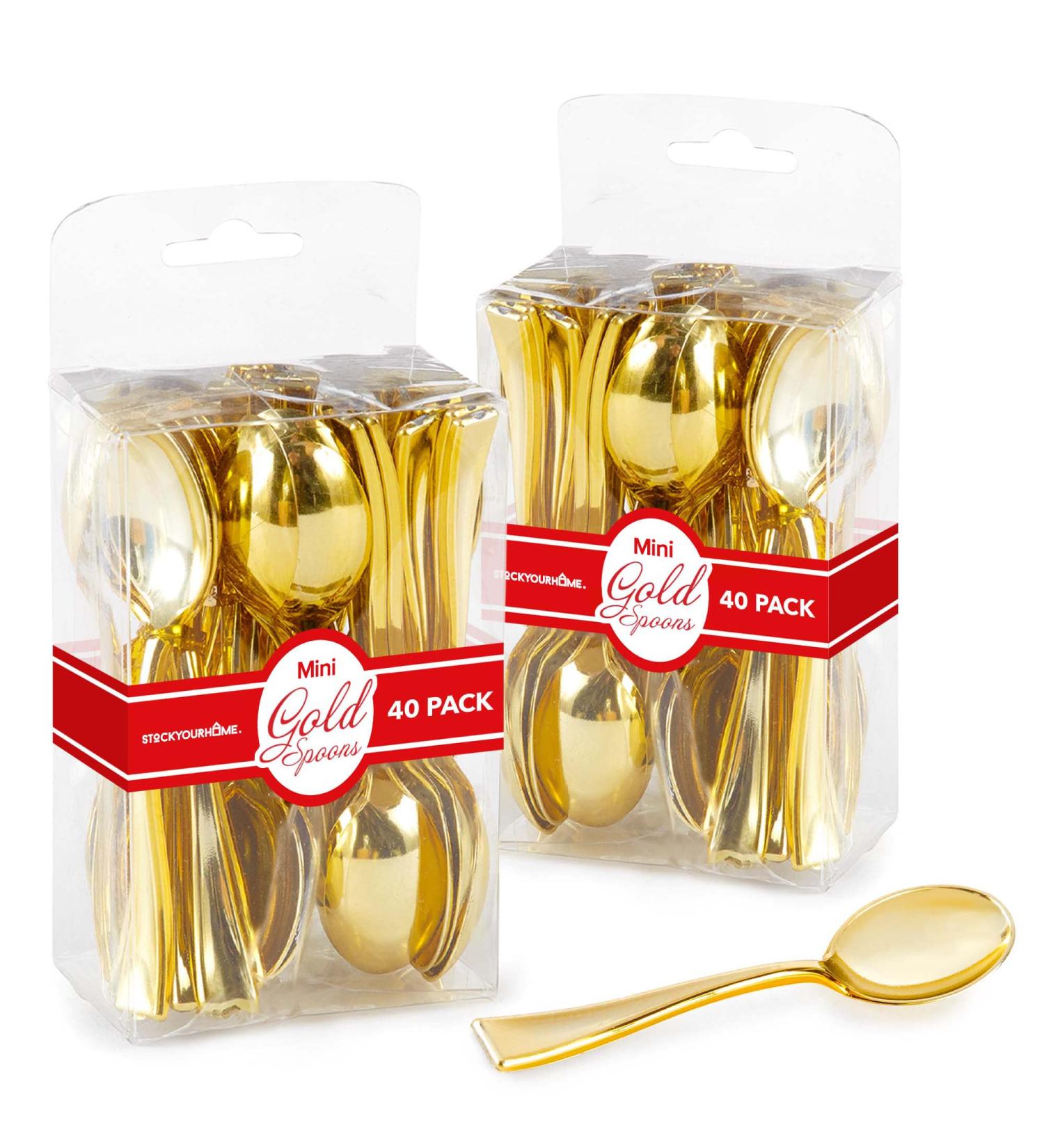Gold Plastic Mini Spoons - 80 Pack Disposable 4 inch Tasting Spoons for Desserts, Ice Cream, Gelato Sampling, and Appetizers - Buy Online on GoSupps.com