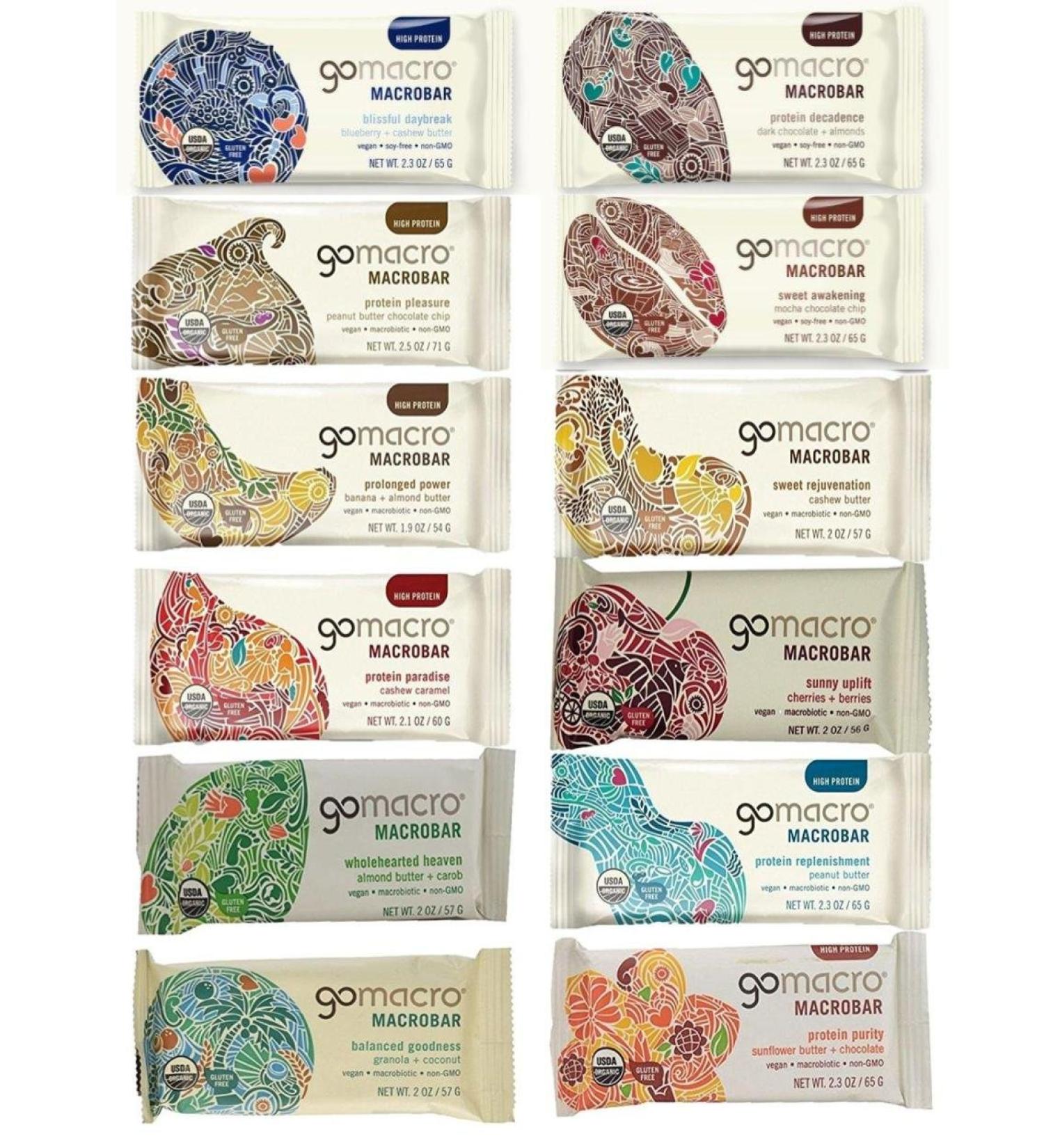 GoMacro Protein Bars - 12 Flavor Variety Pack | Healthy Snack Box - Buy Online on GoSupps.com
