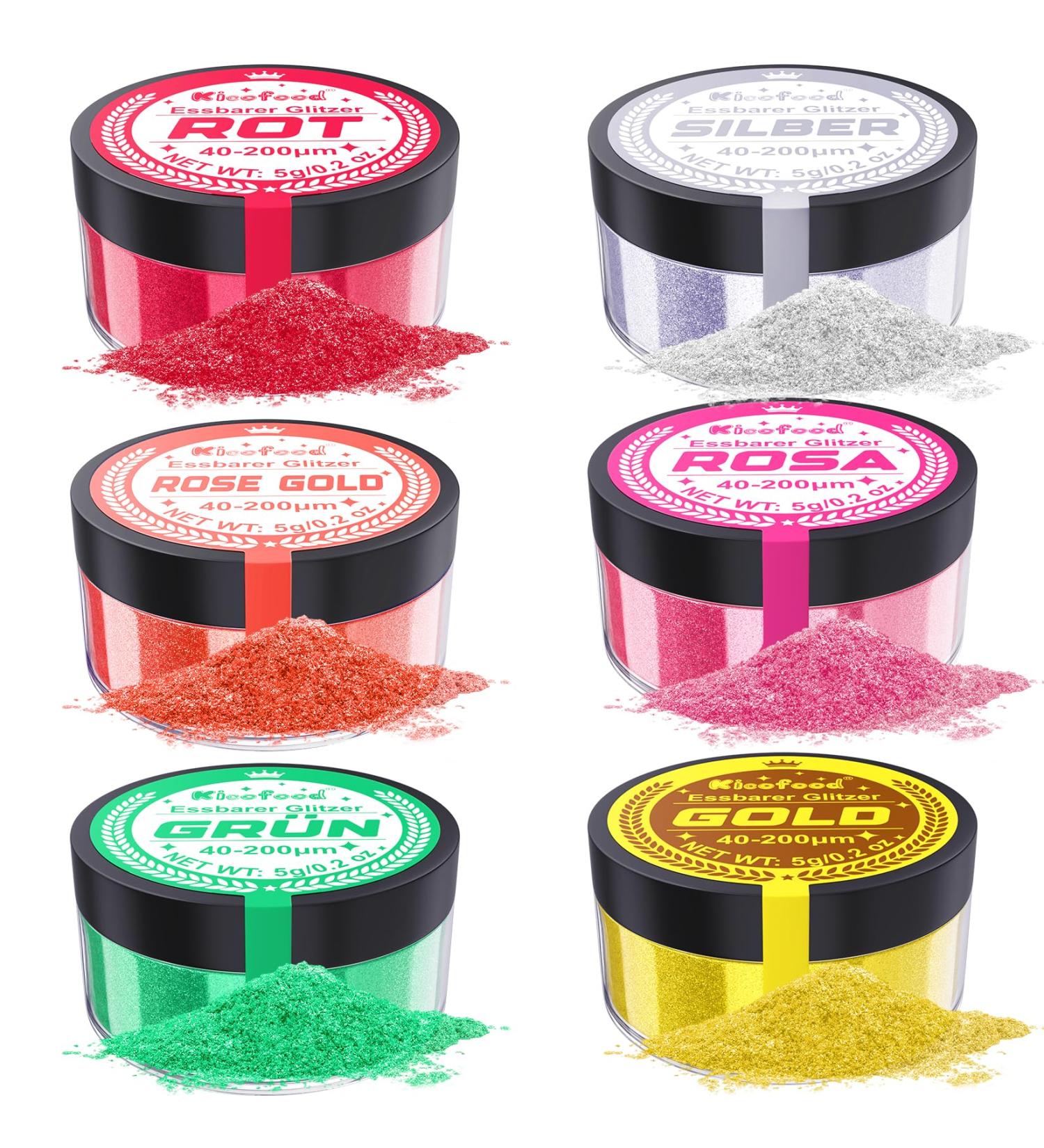 Edible Glitter - Kicofood 6 Colors Tasteless Food Color Powder for Drinks Fondant Cupcakes & Cakes - 5G - Buy Online on GoSupps.com