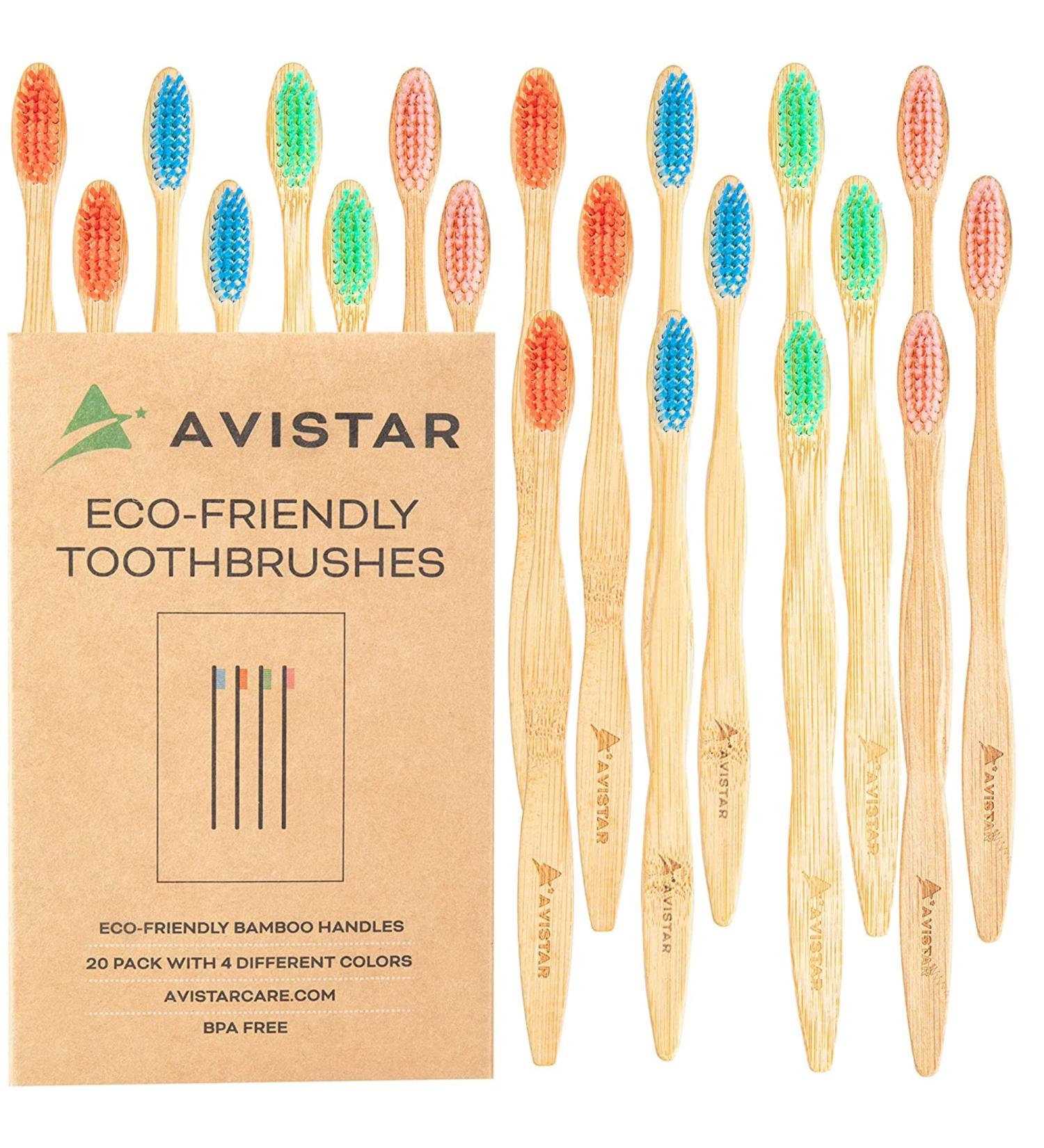 Eco-Friendly Bamboo Toothbrushes - BPA Free Nylon Bristles in 4 Colours - Individually Packaged - Pack of 20 - Buy Online on GoSupps.com