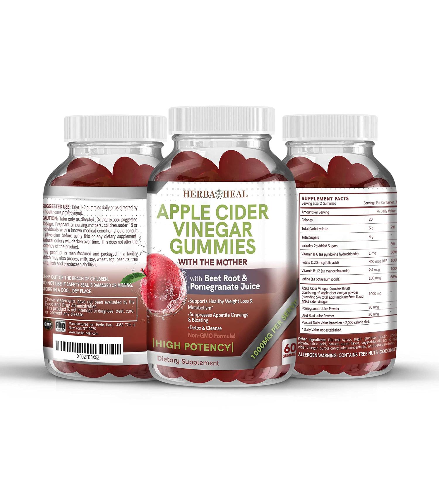 High Potency Apple Cider Vinegar Gummies for Weight Loss with Mother, Beet Root & Pomegranate - 1000MG VEGAN Detox Formula - Buy Online on GoSupps.com