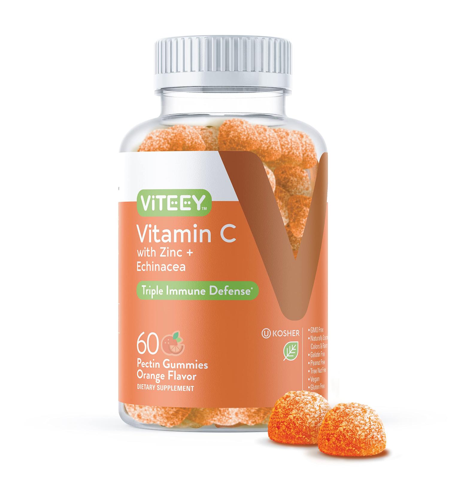 Vitamin C Gummies with Zinc & Echinacea - Immune Support Booster for Adults, Teens & Kids - Vegan, Plant Based - 60 Count Orange Flavor Gummy - Buy Online on GoSupps.com