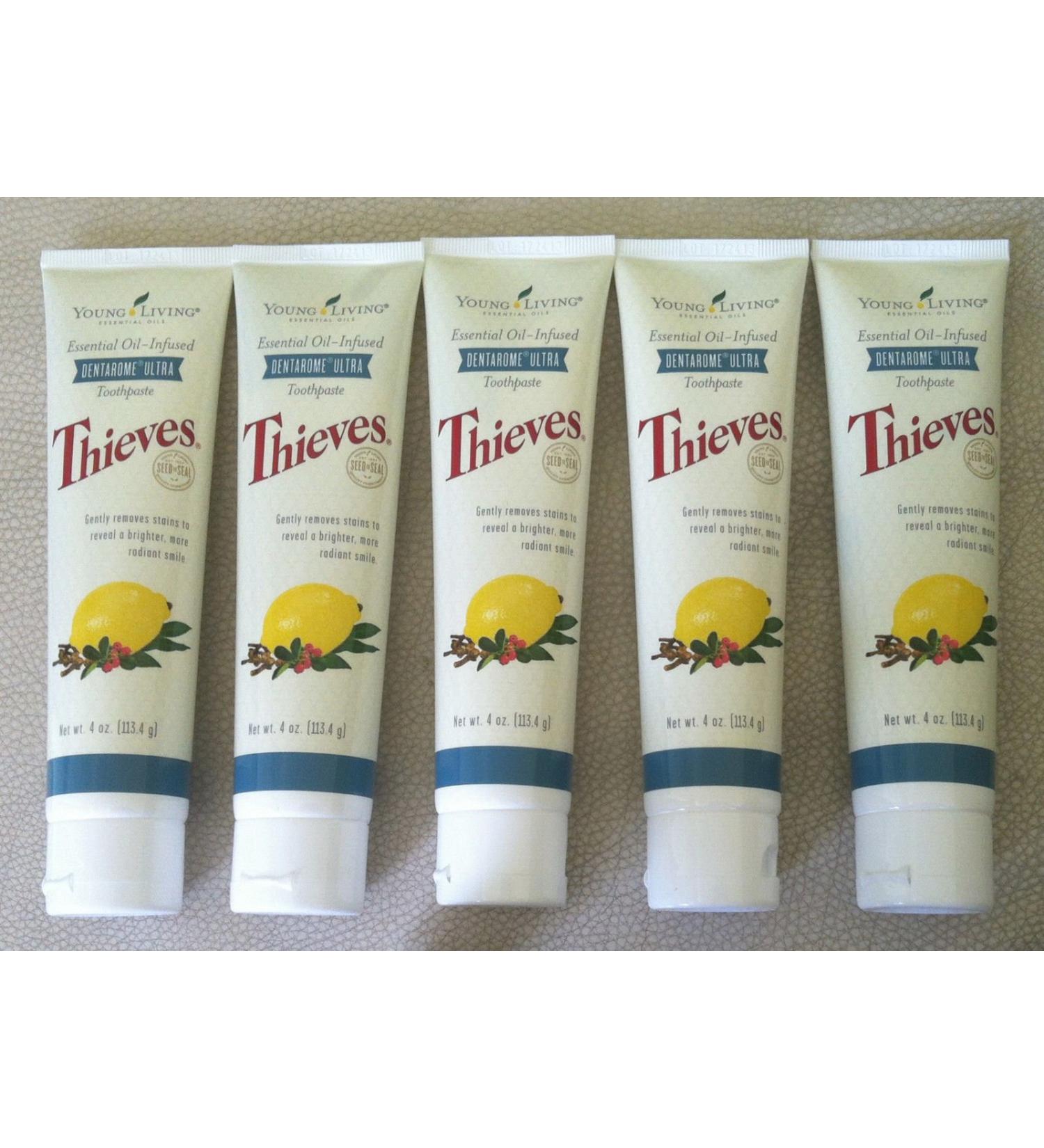 Young Living Thieves Dentarome Ultra Toothpaste 4oz (5 Pack) | Dental Care | Oral Hygiene | Travel Size Essentials | Gentle Minty-Fresh Breath | Healthy Gums & Teeth | Zinc Citrate & Water Infused
