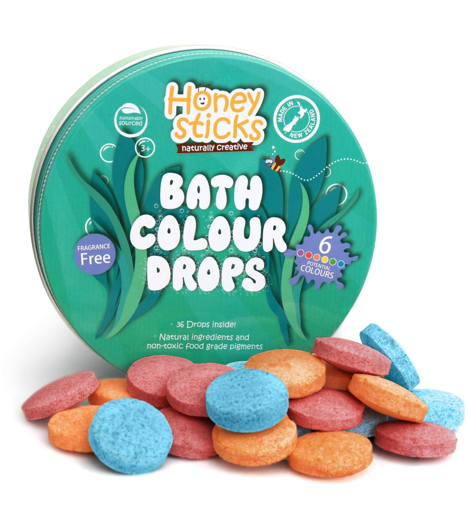 Honeysticks Bath Color Tablets for Kids - Non Toxic, Natural Ingredients - Fragrance Free - Bathtime Fun - 36 Drops - Buy Online on GoSupps.com