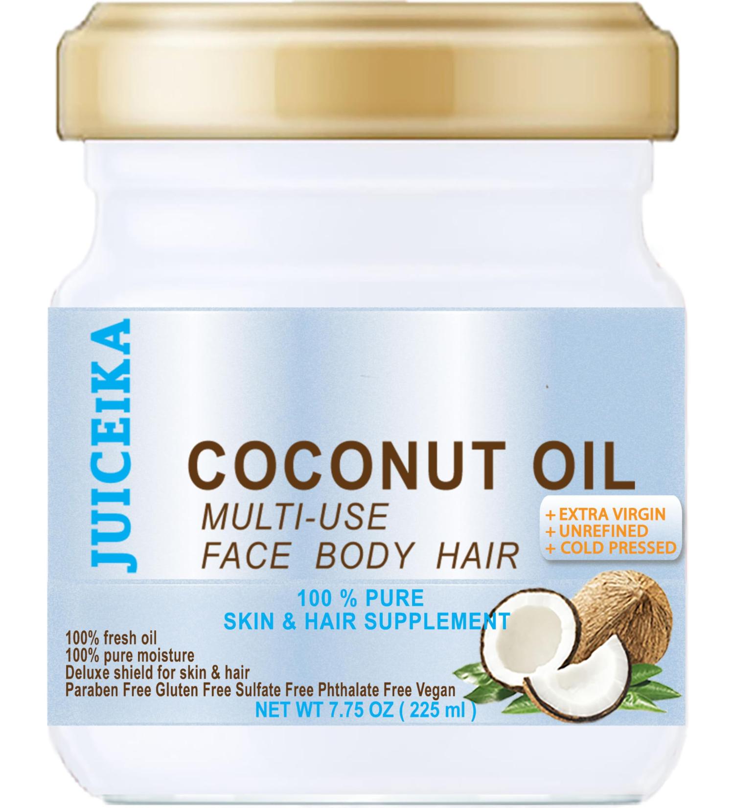 COCONUT OIL Pure EXTRA VIRGIN UNREFINED COLD PRESSED 7.75 Fl.oz 225 ml for Face Skin Hair Lip Nails by Juiceika