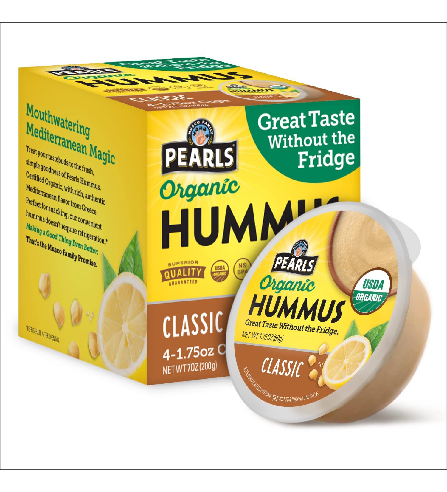 Pearls Classic Organic Hummus 4 Pack - 7 fl oz (1.75 oz Cups) | Best Quality & Flavor - Buy Online on GoSupps.com