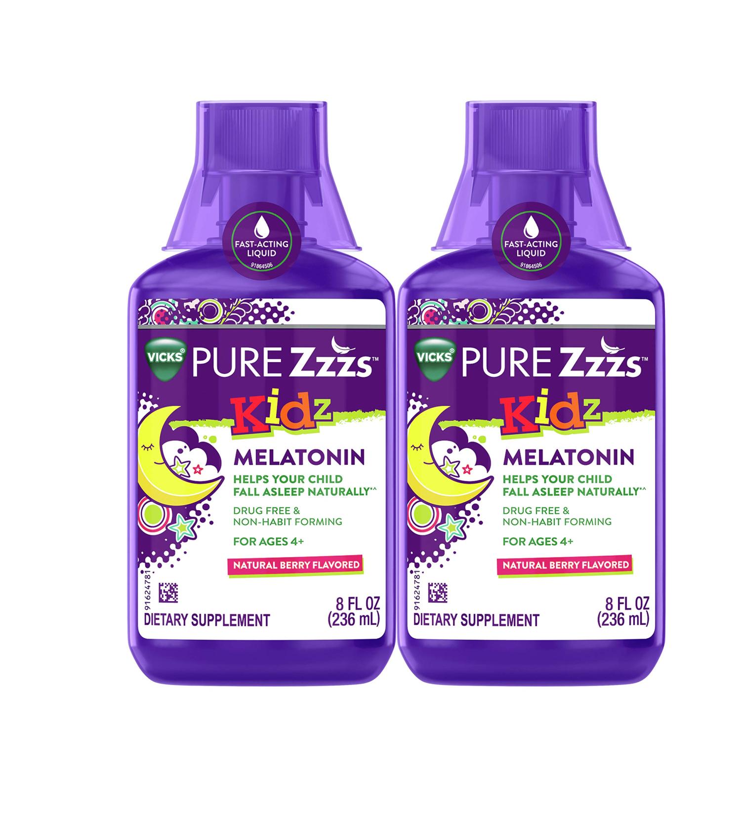 Vicks Pure Zzzs Kidz Liquid Melatonin Sleep Aid for Kids - 1mg per Serving - Twin Pack 16 Fl Oz - Buy Online on GoSupps.com