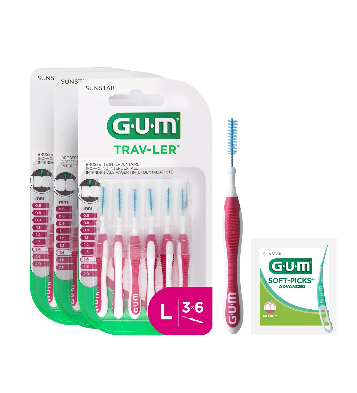 Gum Trav-Ler Professional Interdental Brushes - Antibacterial Bristles Ergonomic Handle ISO Size 4 (1.4mm) - 18 Units + Free Sample - International Shipping Available - Buy Online on GoSupps.com