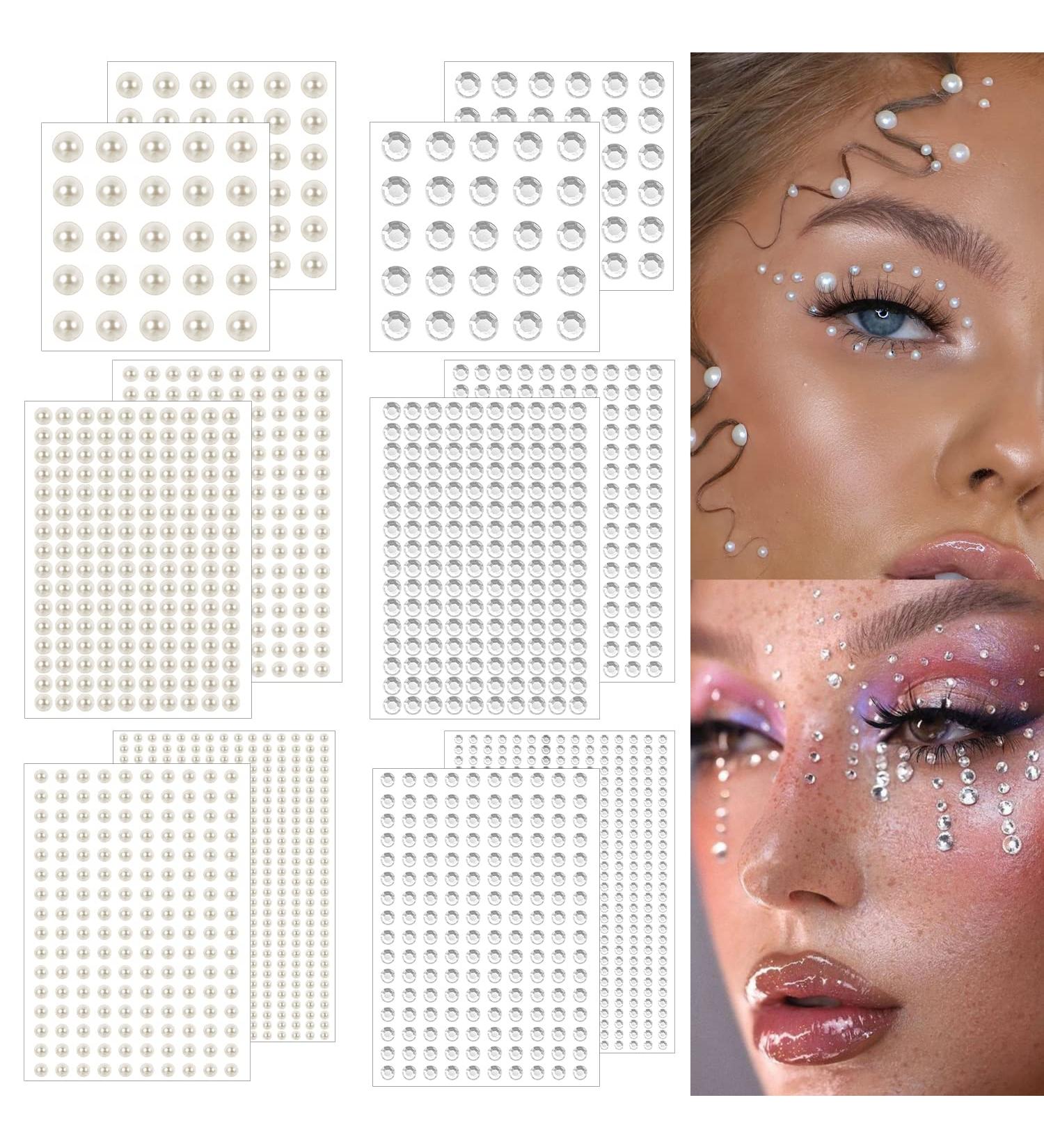 1980 Pcs Self Adhesive Rhinestones and Pearls for Makeup - Clear Rhinestones Stickers and Pearl Gems Jewels for DIY - Buy Online on GoSupps.com