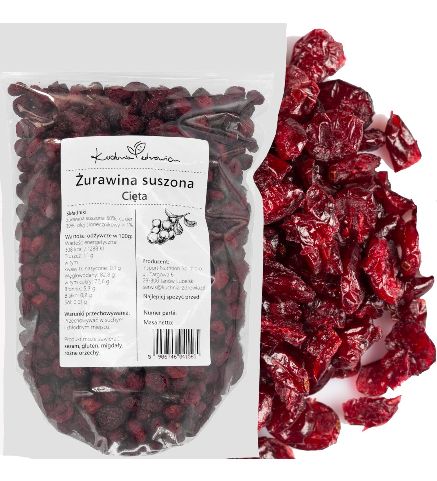  Kuchnia Zdrowia Sliced Dried Cranberries - Delicious Snack - Natural - High Quality - No Artificial Additives - Healthy Food - Waterproof Zip Bag - Doypack: (500g) - Buy Online on GoSupps.com