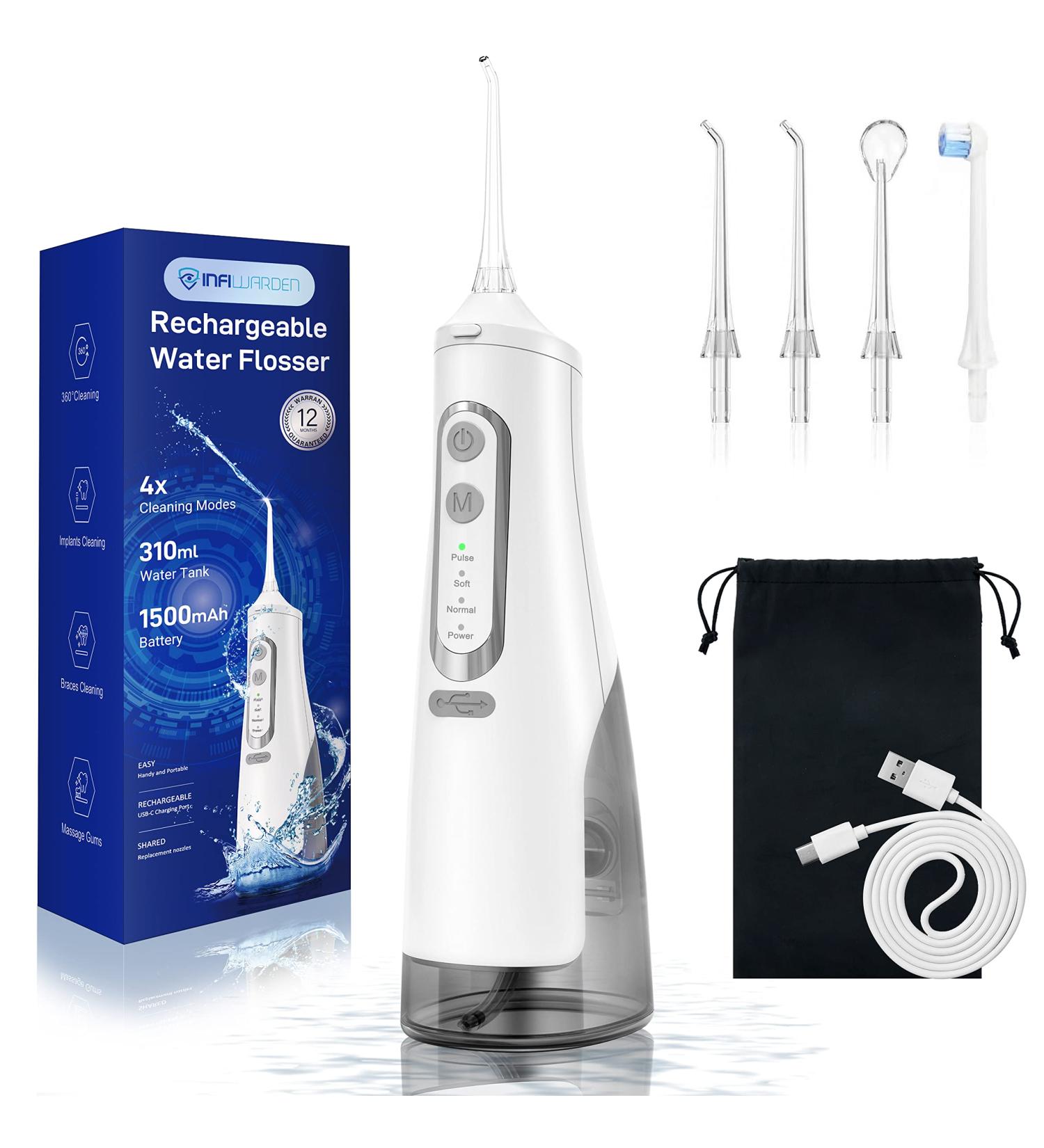 Buy Cordless Water Flosser - Portable Dental Oral Irrigator Rechargeable IPX7 Waterproof 310ml Tank | Infiwarden (White) - International Shipping - Buy Online on GoSupps.com