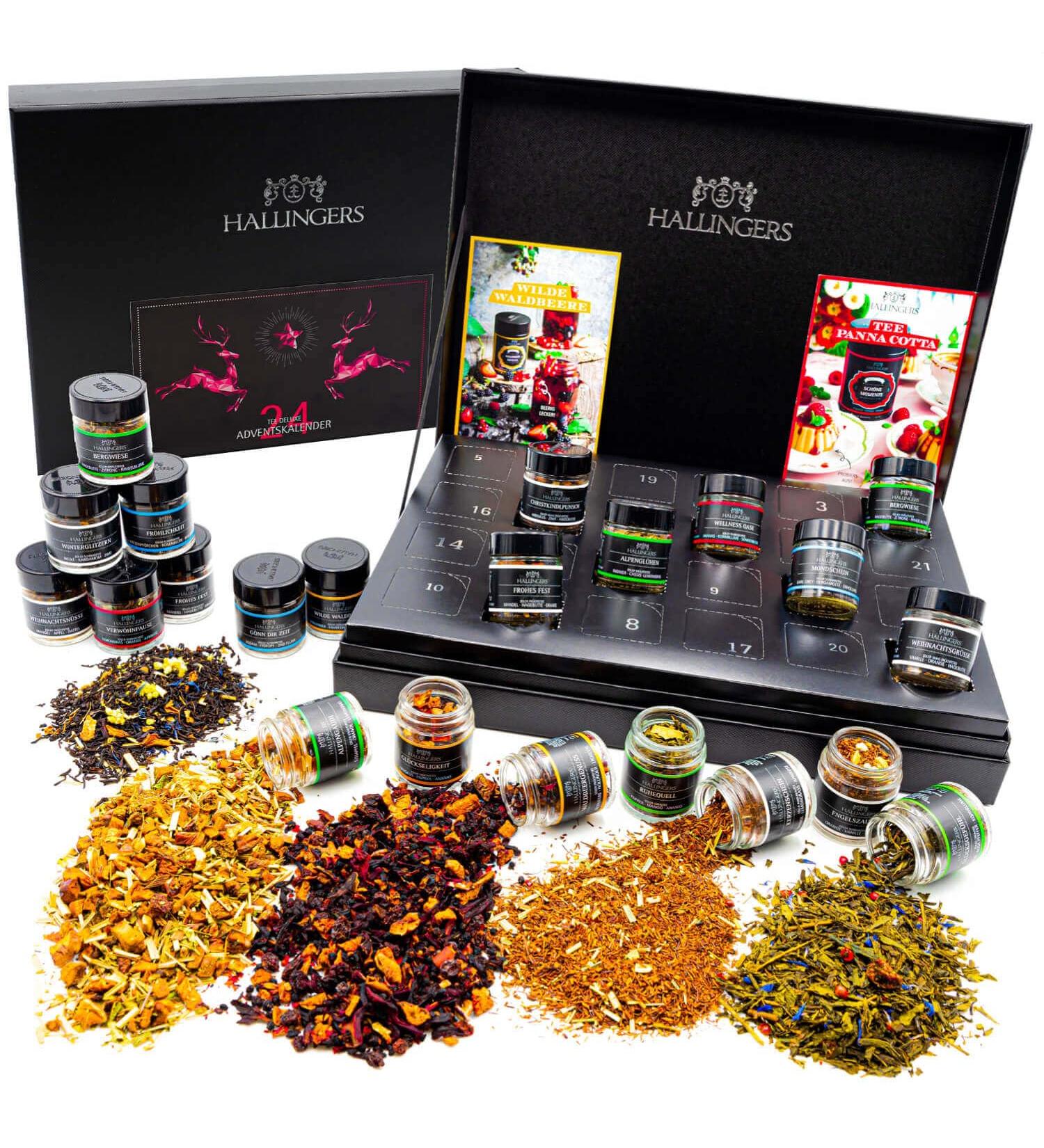 Hallingers Pink Elche Tea Advent Calendar | Handmade Vegan Gluten-Free | Perfect Mother's & Father's Day Gift | 24 Tea Set in Screw Glasses - Buy Online on GoSupps.com