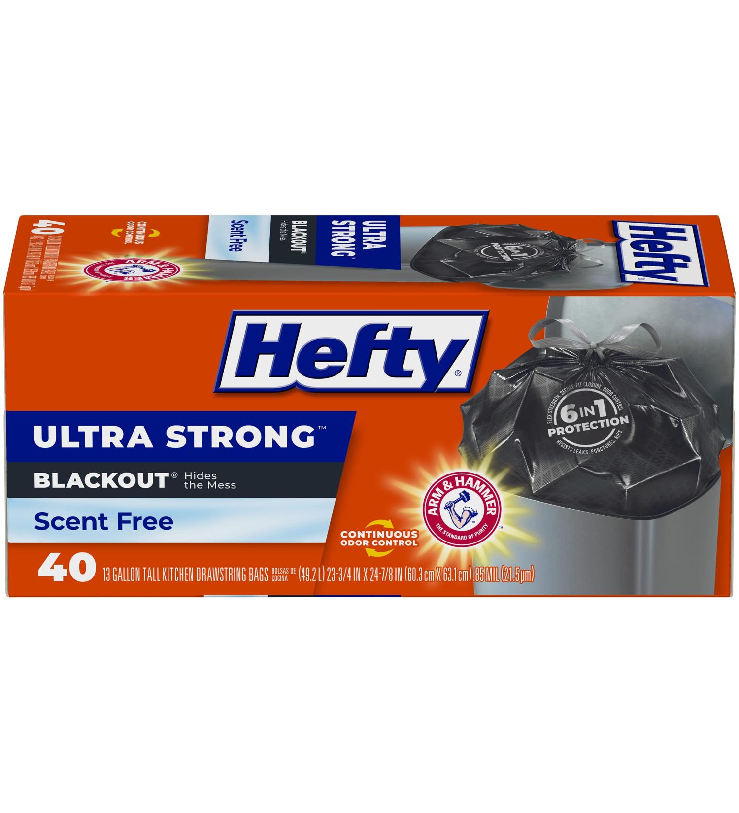 Hefty Ultra Strong Tall Kitchen Trash Bags Blackout, Unscented, 13 Gallon - 40 Count - Buy Online on GoSupps.com