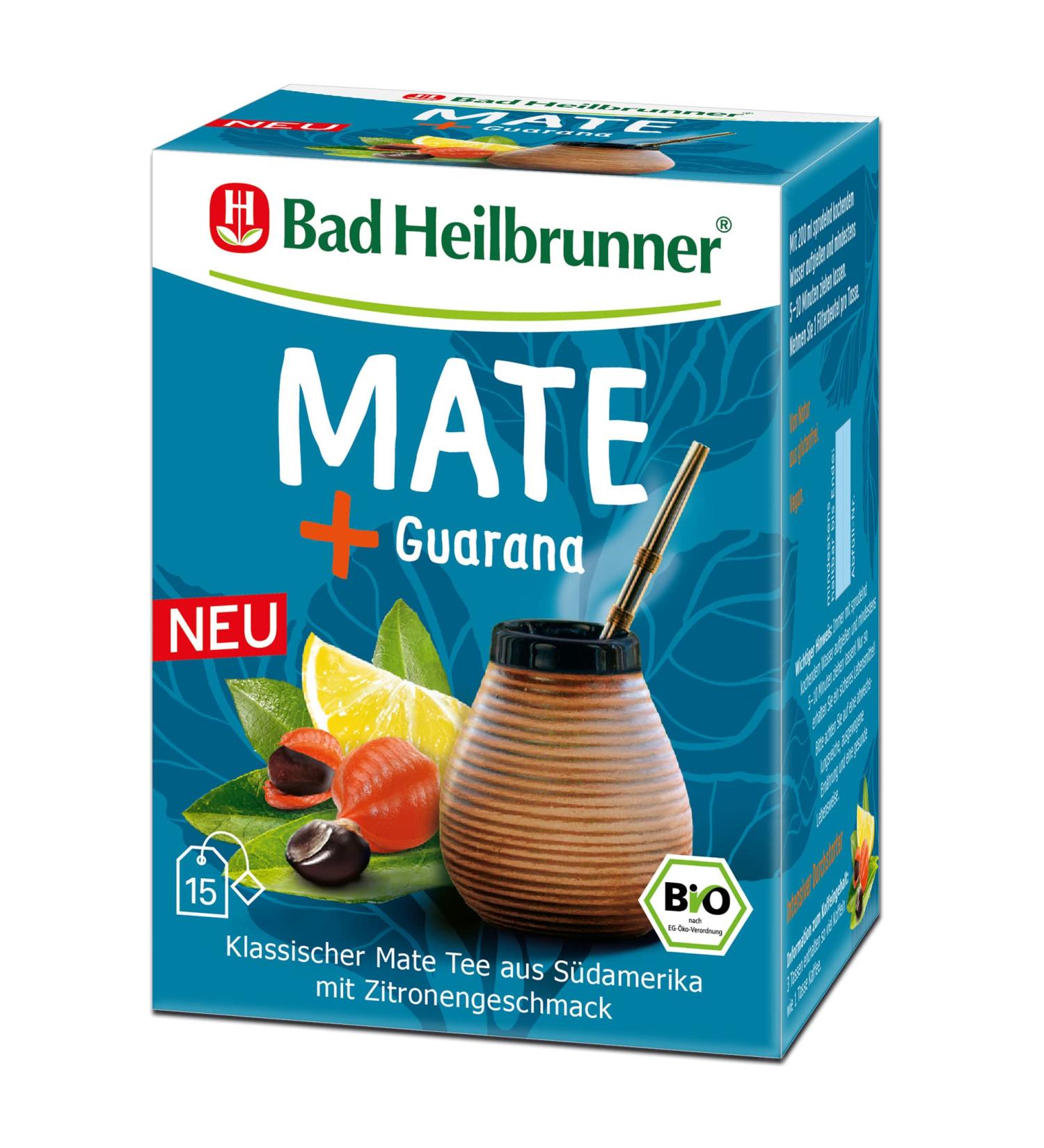 Bad Heilbrunner Bio Mate Guarana Tea - Classic South American Mate with Turmeric - 5x15 Filter Bags - Organic Herbal Tea for Energy - Buy Online on GoSupps.com