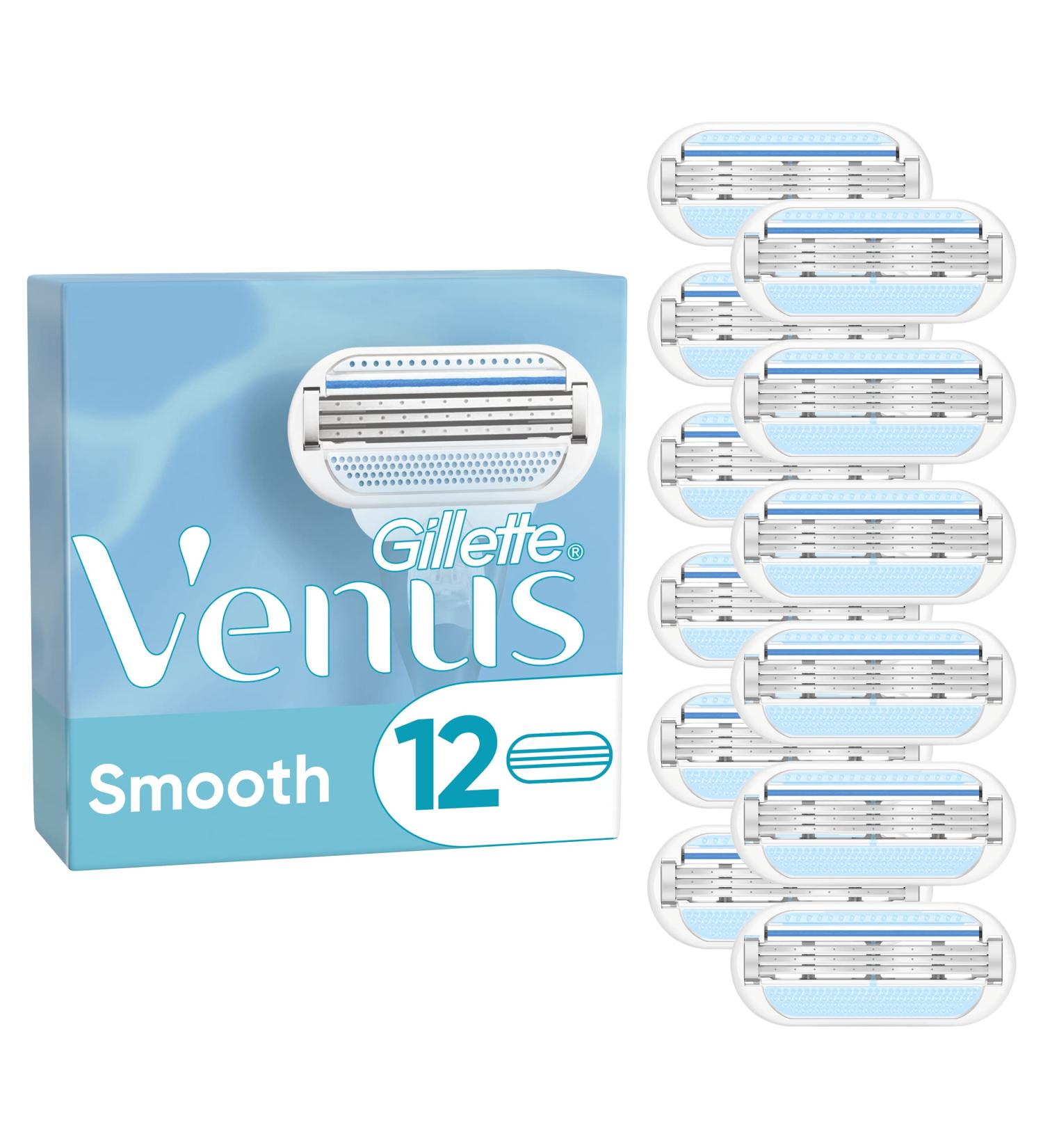 12-Pack Gillette Venus Smooth Women's Razor Blade Refills - 3 Curve-Hugging Blades with Protective Cushions - Buy Online on GoSupps.com