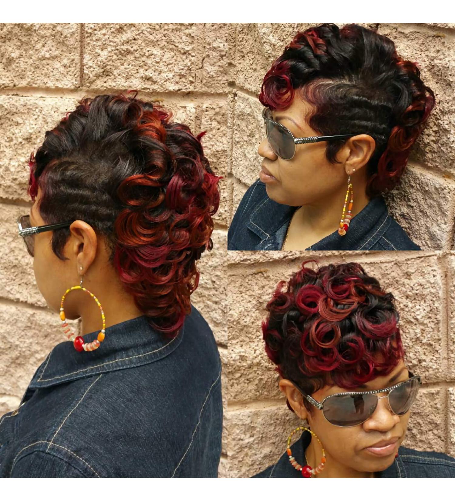 Short Black Burgundy Curly Wig for Black Women - Naseily 2 Tone Synthetic Short Hair Wig - Buy Online on GoSupps.com