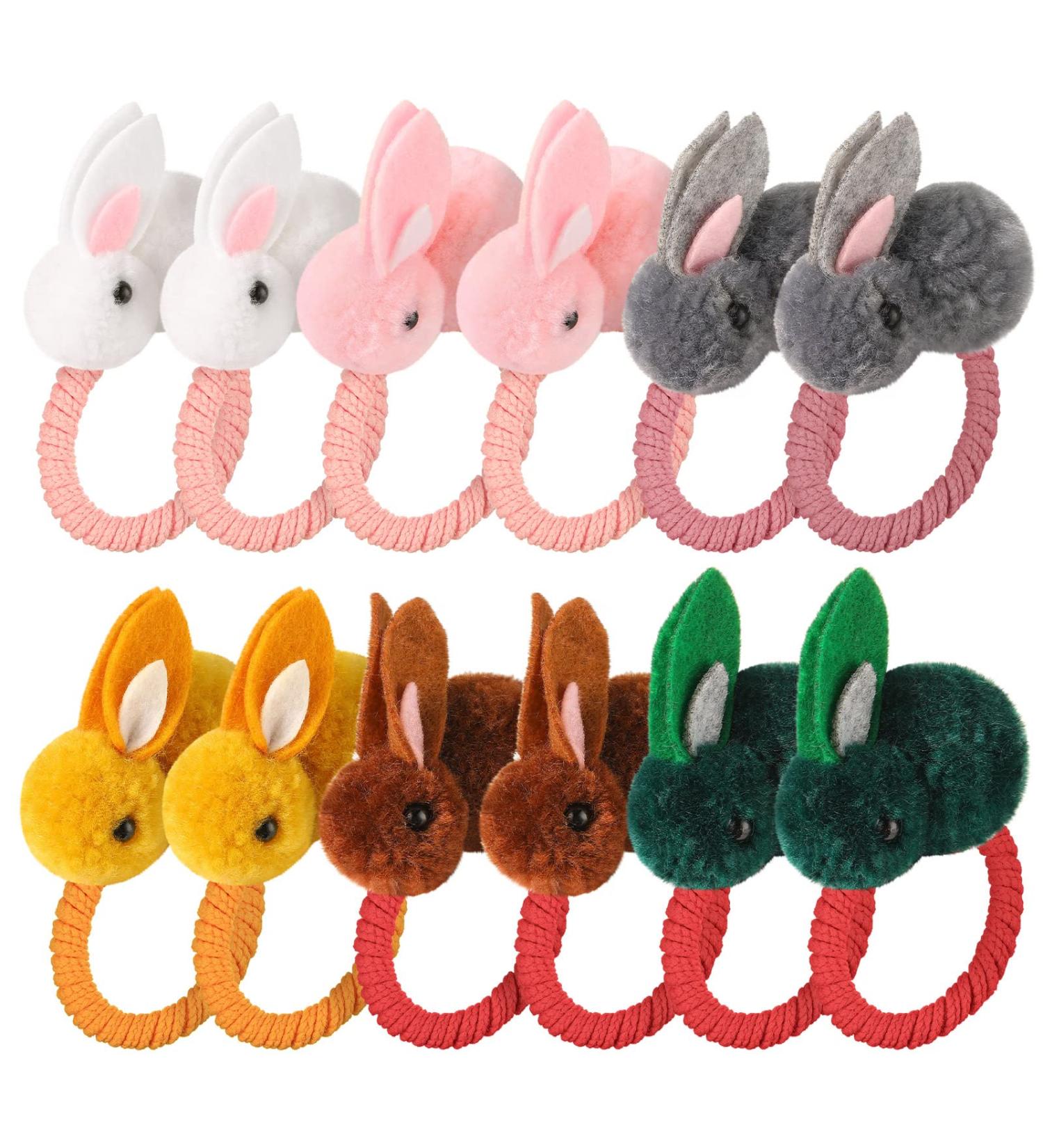Easter Hair Ties for Kids - 12 Pcs Stuffed Rabbit Style Cute Animal Scrunchies - Buy Online on GoSupps.com