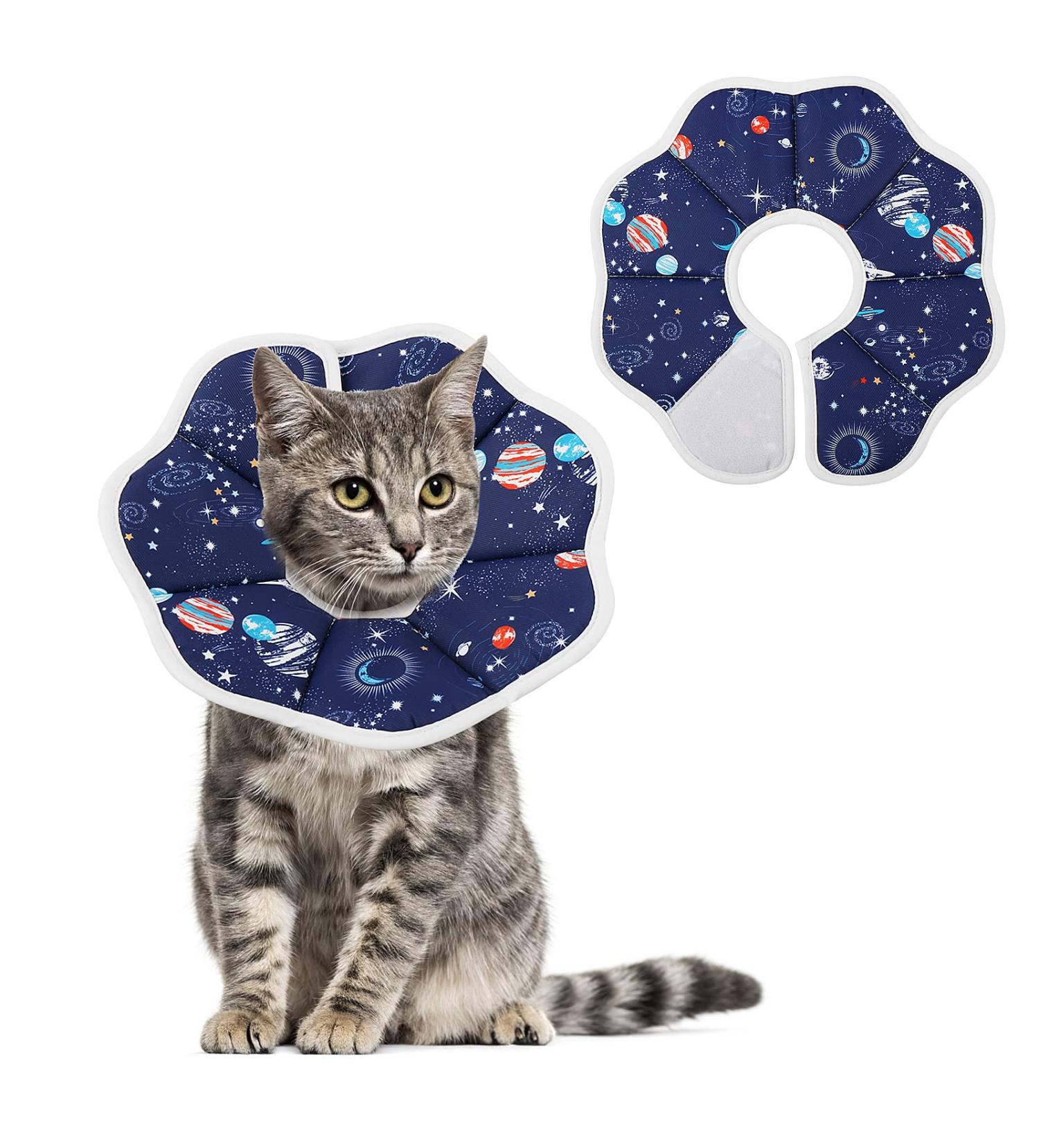 Cobee Soft Cat Cone Collar Protective Cute Small Cat Recovery Collar Adjustable Fasteners Collars for Kittens Cats E-Collars After Surgery Protective Wound Healing Fit 6.3"-9" Neck Circumference Planet - Buy Online on GoSupps.com