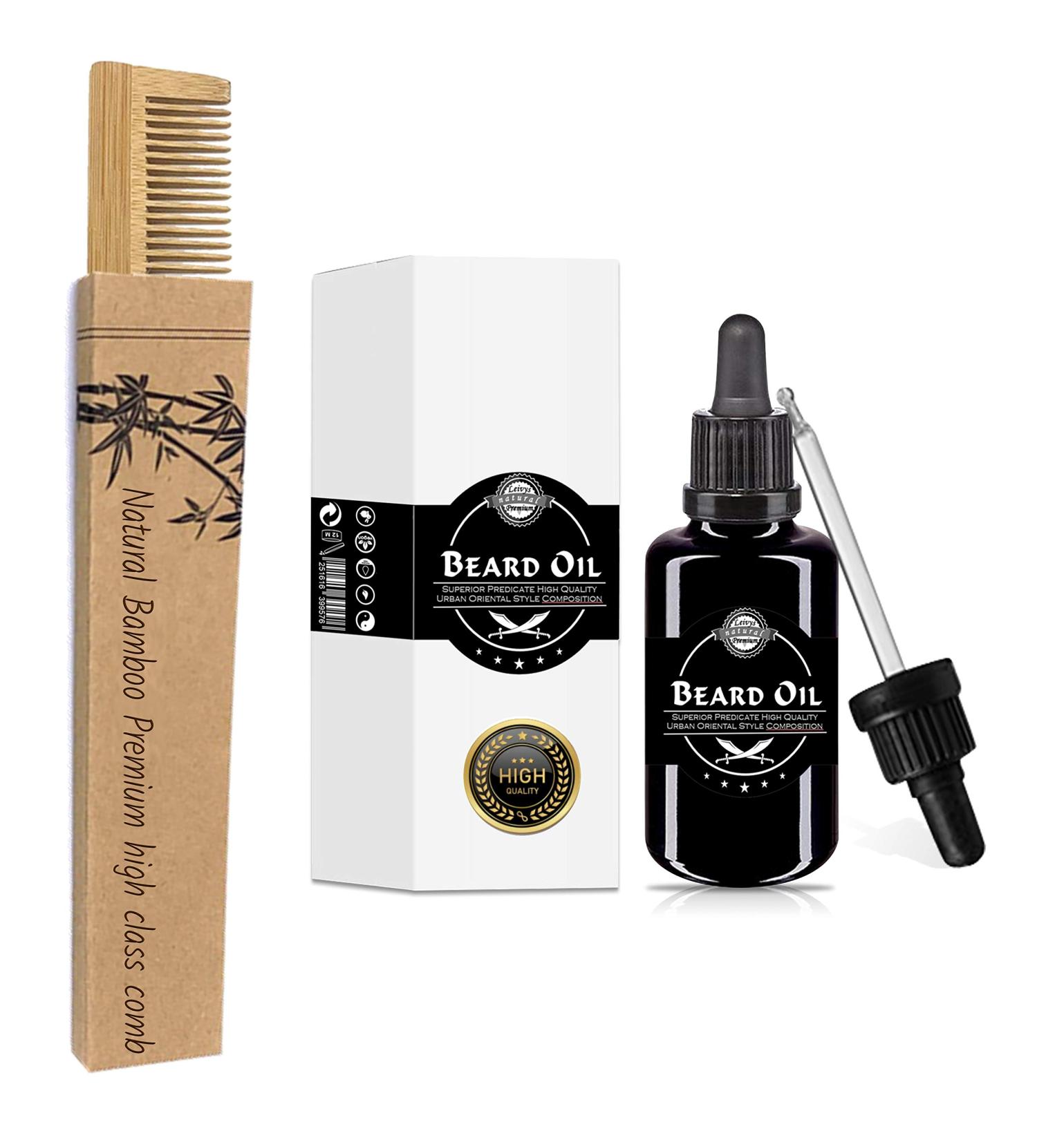 Natural Premium Beard Oil Care Set with Bamboo Comb | Fresh Lemon Fragrance | Vitamin E for Beard Growth | 50ml - Buy Online on GoSupps.com