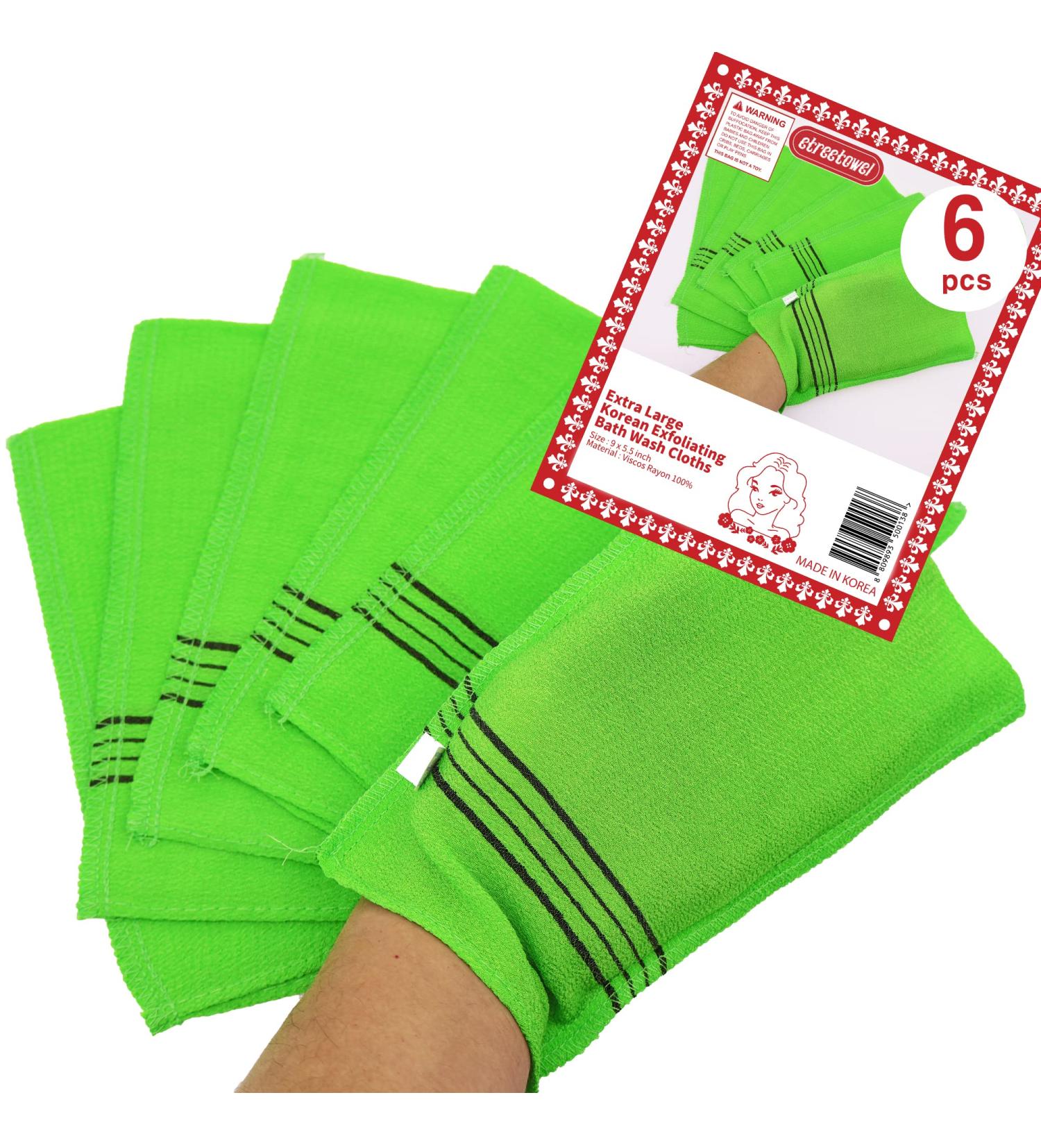 Korean Exfoliating Bath Washcloths 6-Pack XL Size 9.9x5.5 | Viscose Rayon Towel for Soft Skin | Body Scrub Mitt Glove | Korea Made - Buy Online on GoSupps.com