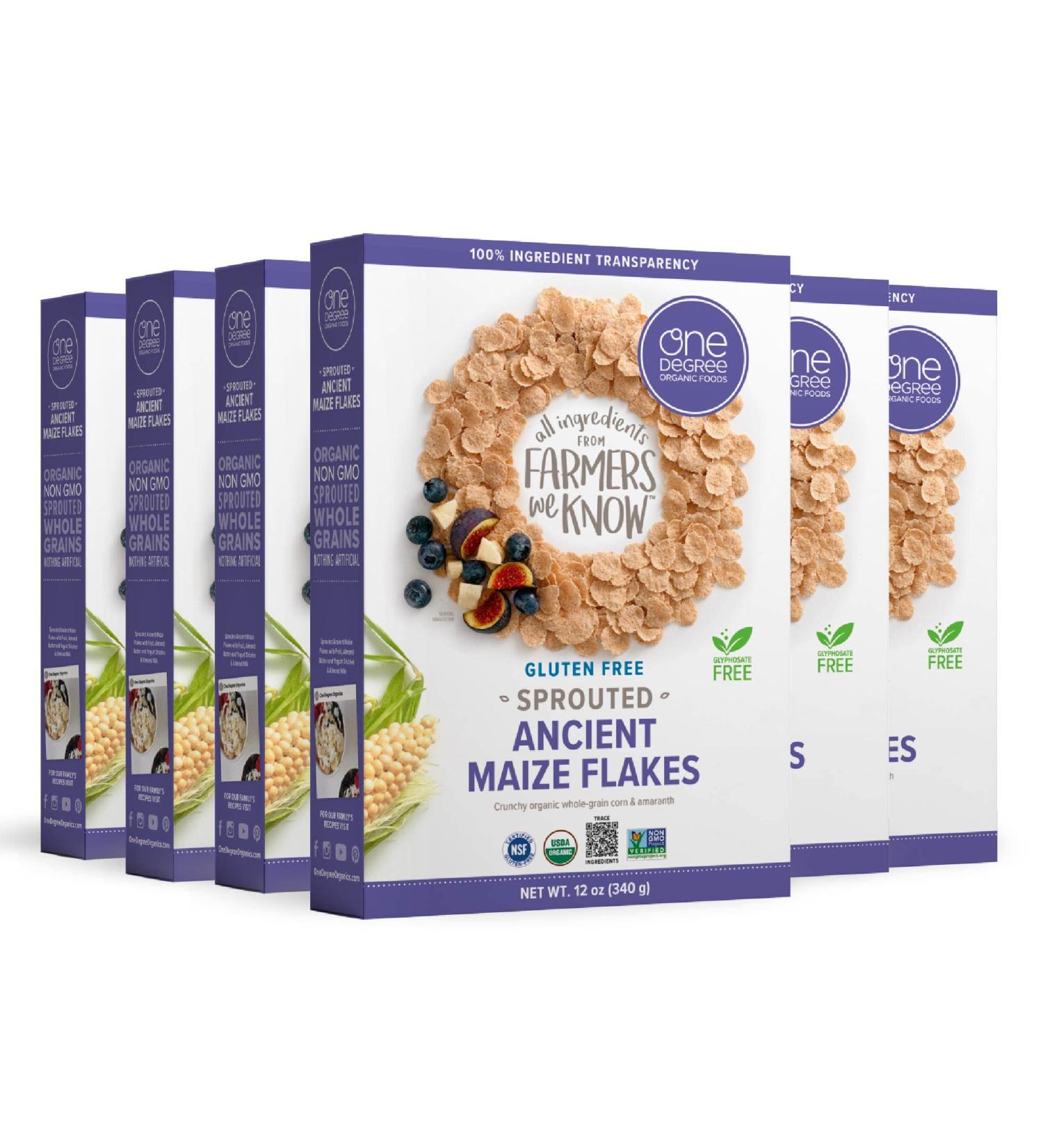 One Degree Organic Foods Sprouted Ancient Maize Flakes - 12 oz, 6 Pack | USDA Organic, Non-GMO, Gluten Free Cereal - Buy Online on GoSupps.com
